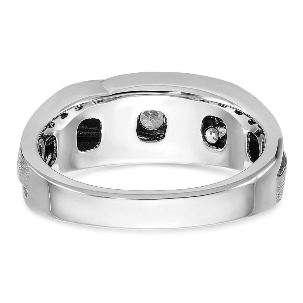 IBGoodman 14k White Gold with Black Rhodium Men's Polished Satin and Grooved 1/2 Carat Lab Grown Diamond Ring