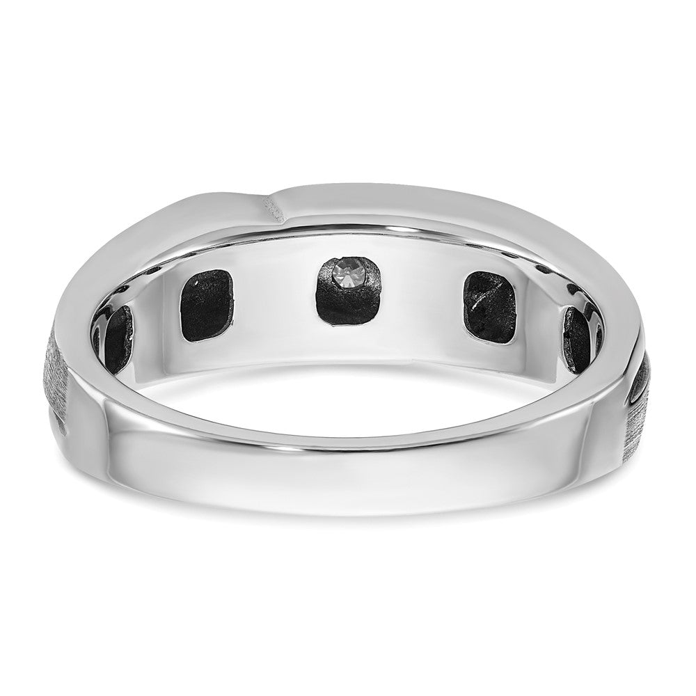 IBGoodman 14k White Gold with Black Rhodium Men's Polished Satin and Grooved 1/4 Carat Lab Grown Diamond Ring