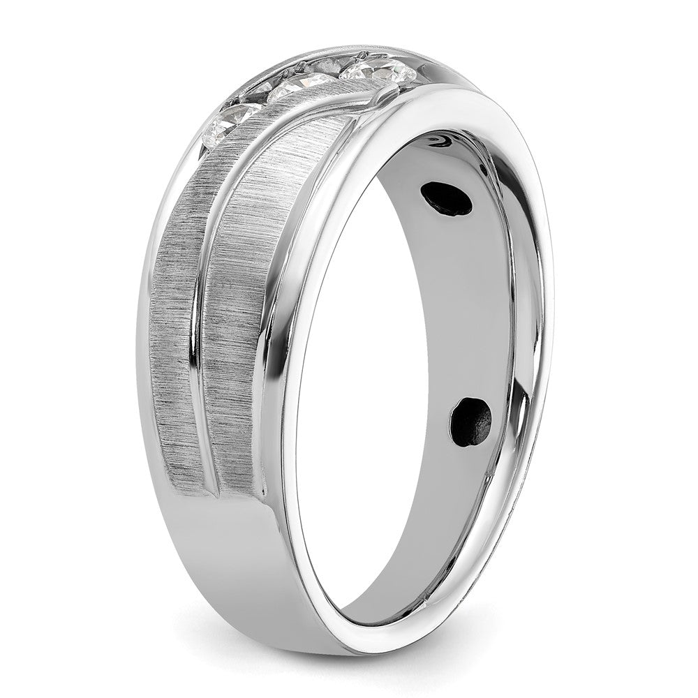 14k White Gold IBGoodman Men's Polished Satin & Grooved Ring Mtg