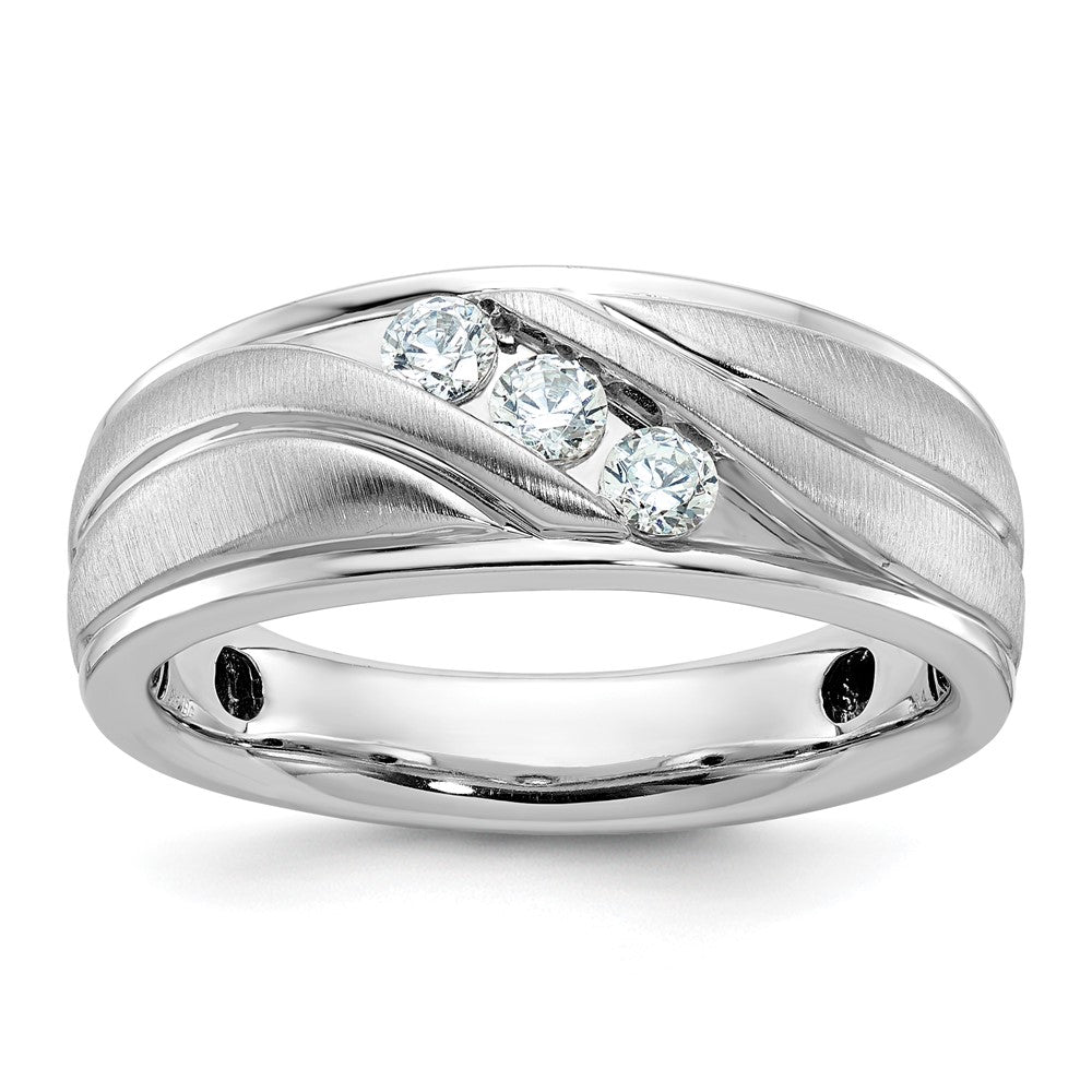 14k White Gold IBGoodman Men's Polished Satin & Grooved Ring Mtg