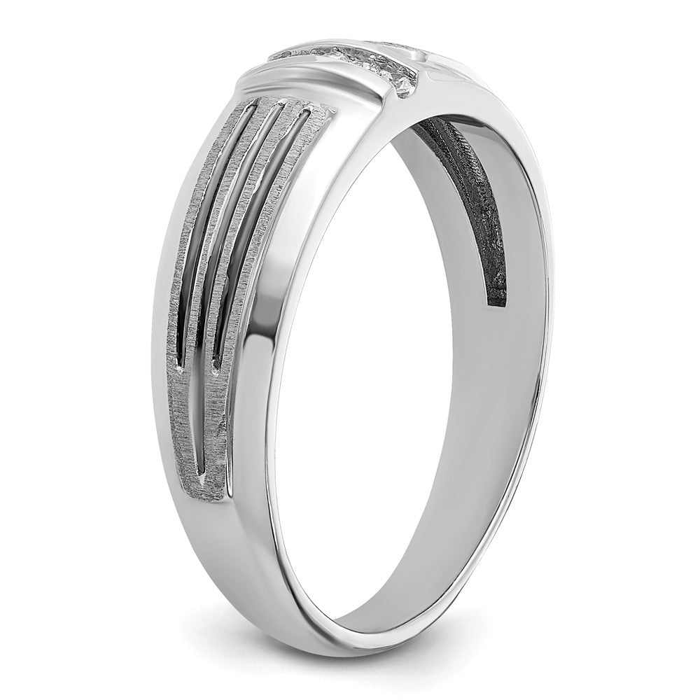 IBGoodman 14k White Gold Men's Polished Satin and Grooved 5-Stone Ring Mounting