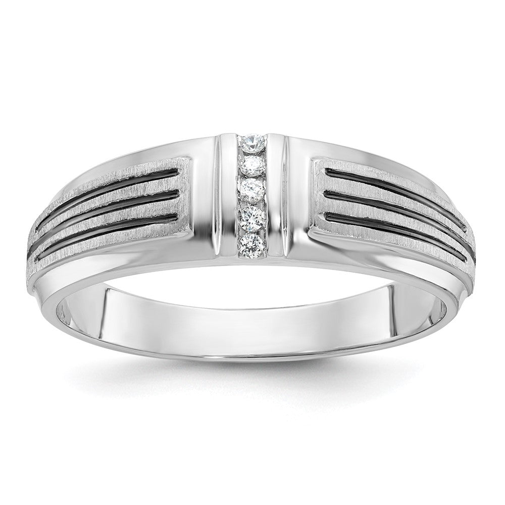 IBGoodman 14k White Gold Men's Polished Satin and Grooved 5-Stone Ring Mounting