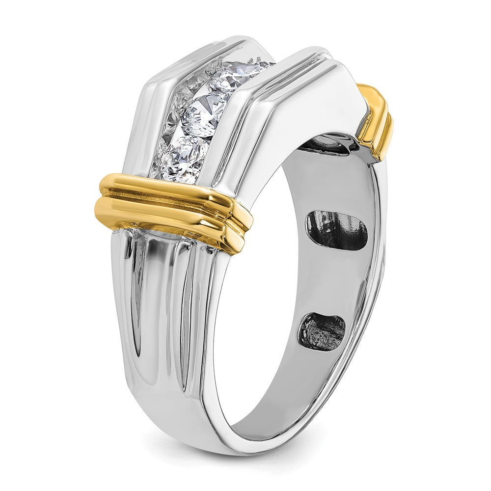 True Origin IBGoodman 14k Two-tone Men's Polished and Grooved 5-Stone 1 Carat Lab Grown Diamond Ring