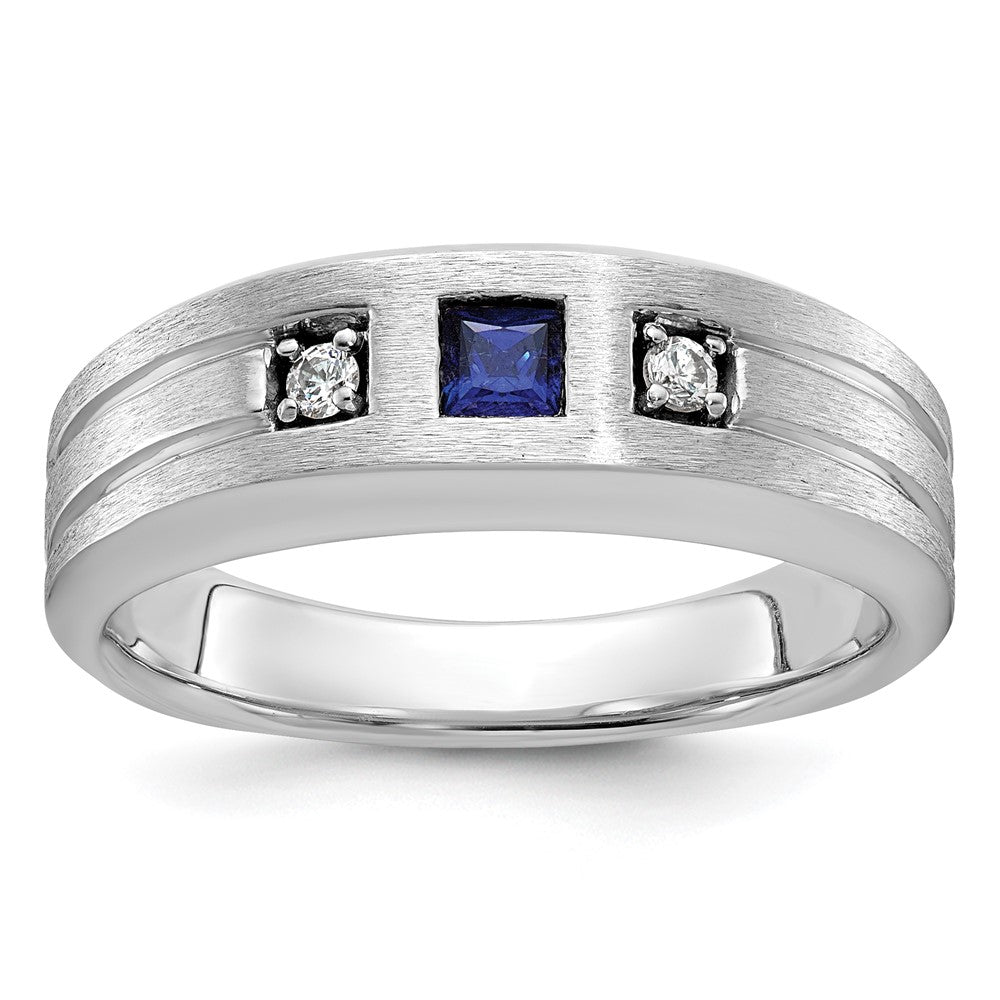 14k White Gold IBGoodman Men's Satin Lab Created Sapphire Diamond Ring Mounting