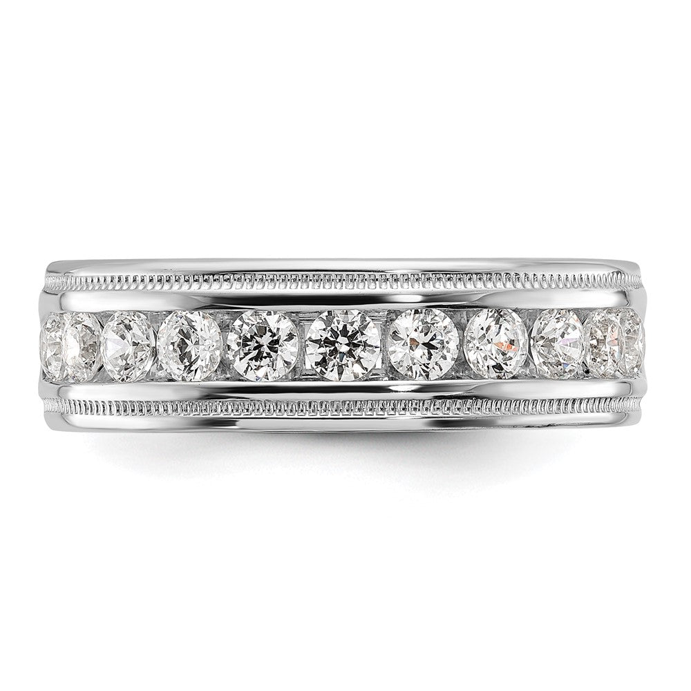 IBGoodman 14k White Gold Men's Polished and Milgrain 11-Stone 1 Carat Lab Grown Diamond Ring