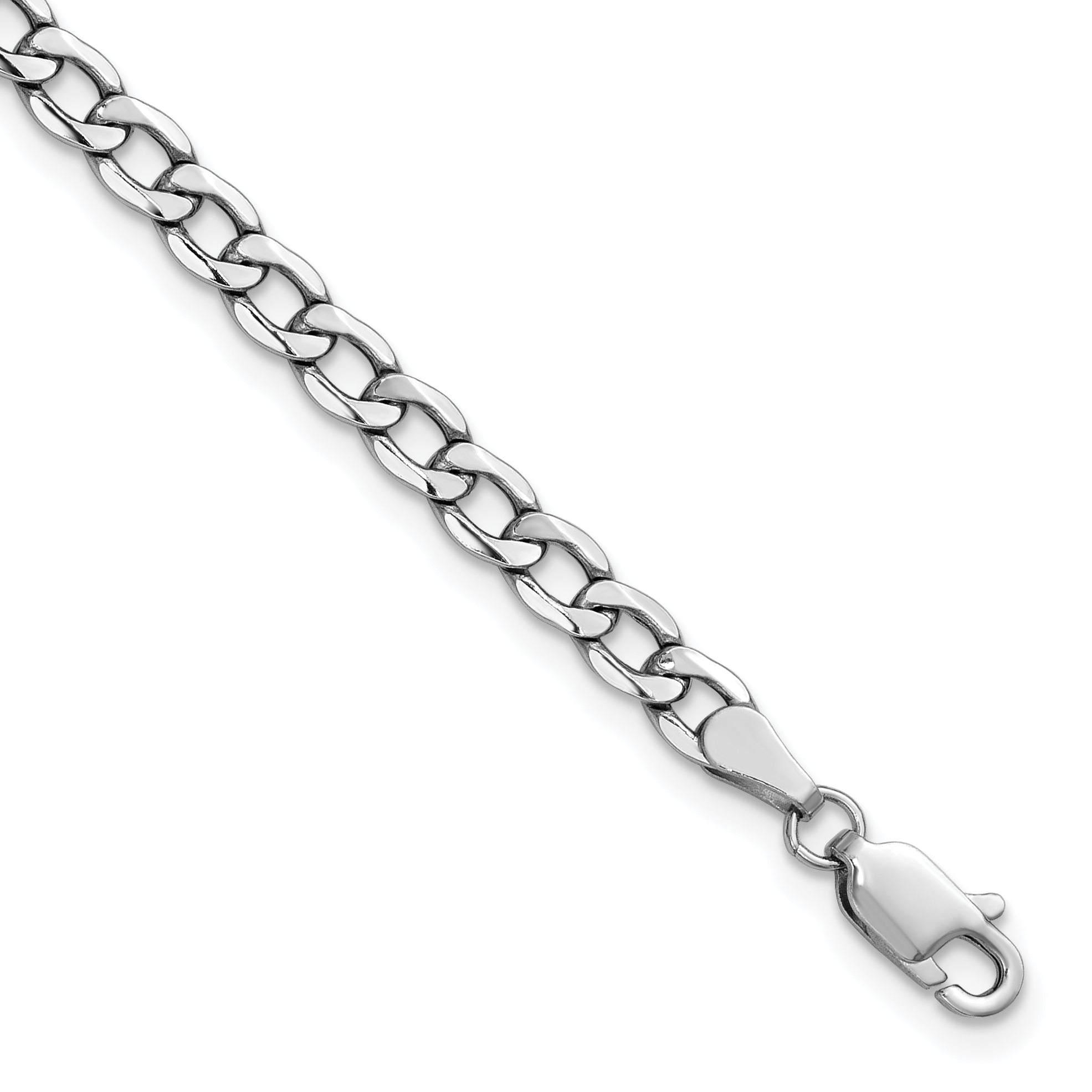 14K White Gold 8 inch 4.3mm Semi-Solid Curb with Lobster Clasp Bracelet