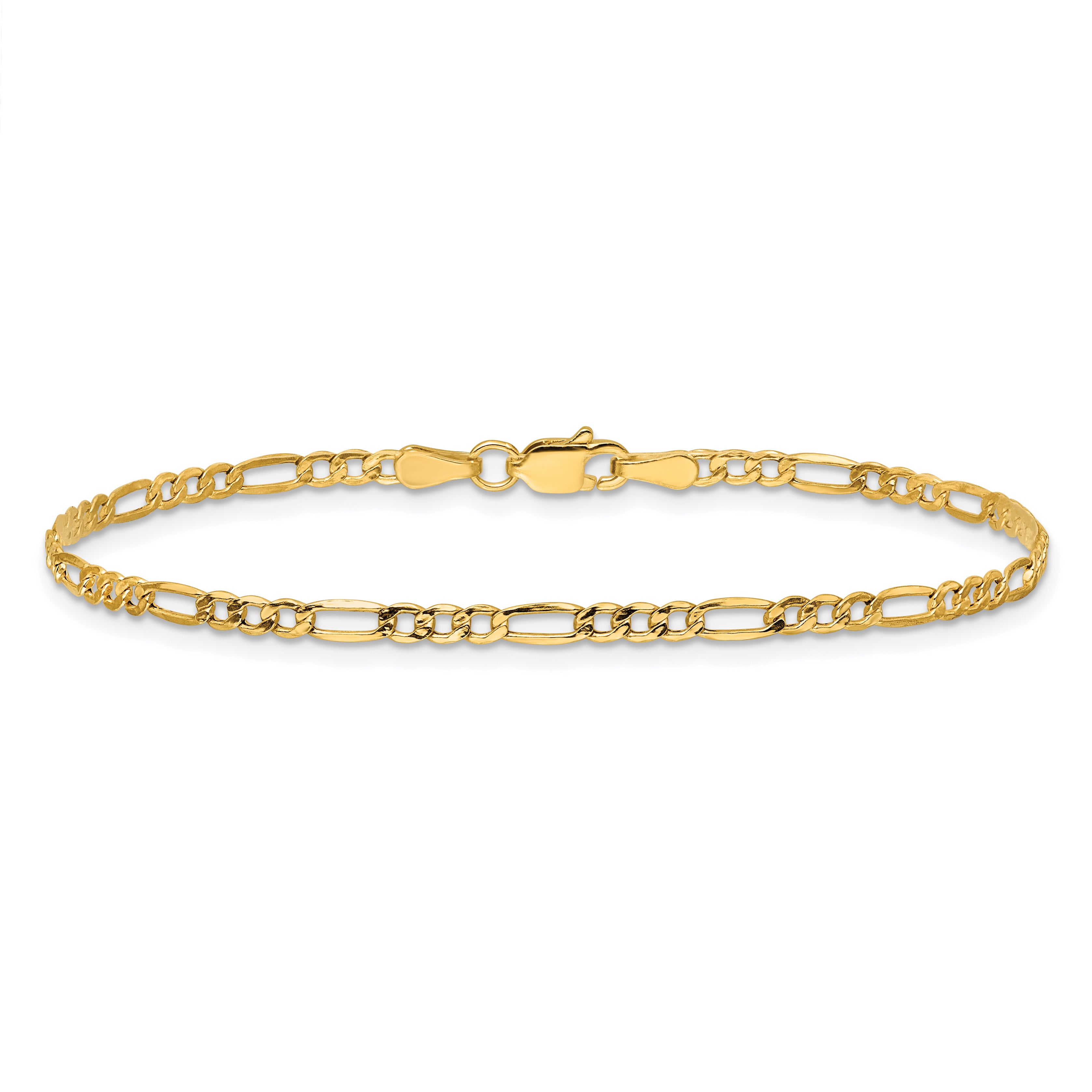 14K 7 inch 2.5mm Semi-Solid Figaro with Lobster Clasp Bracelet