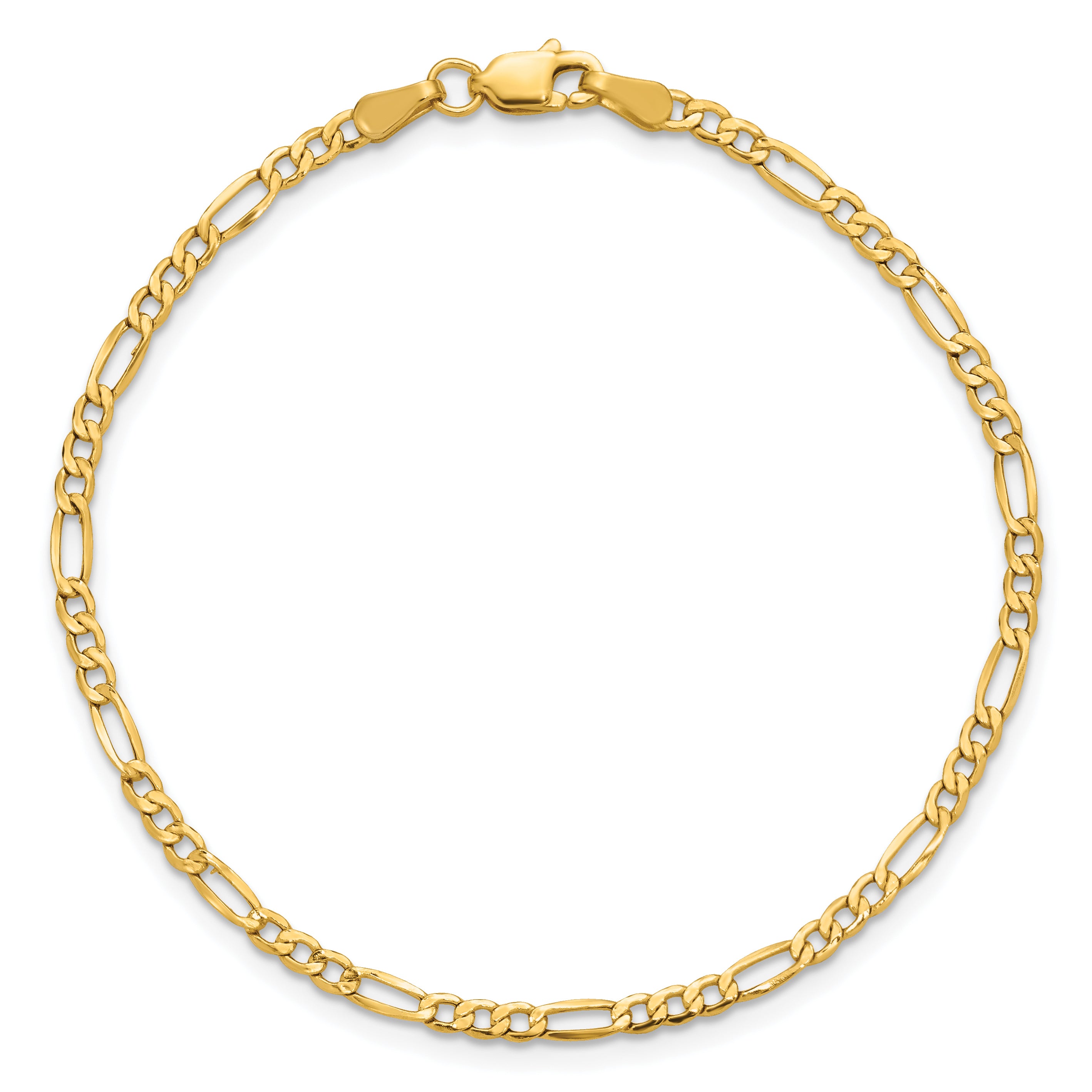 14K 7 inch 2.5mm Semi-Solid Figaro with Lobster Clasp Bracelet