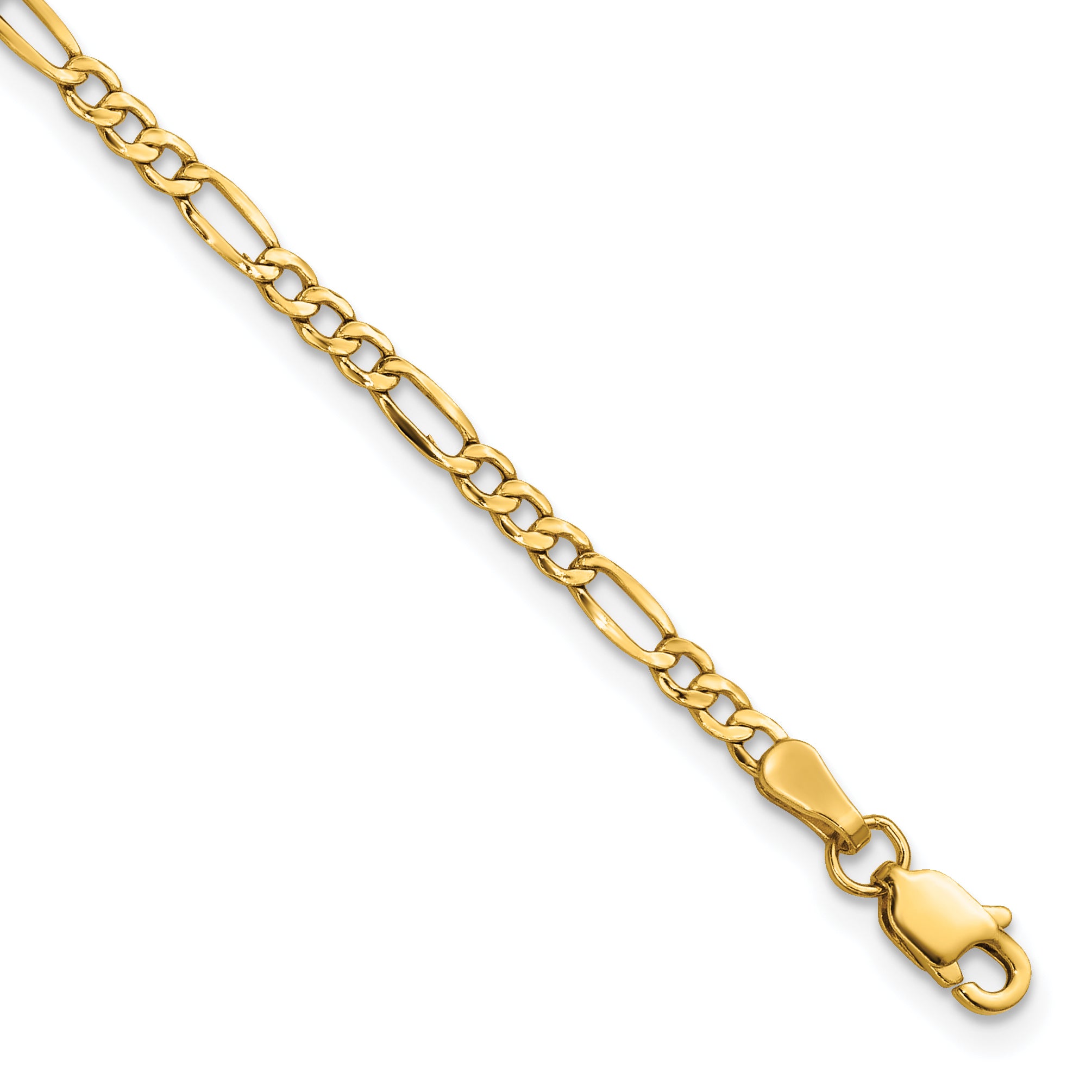 14K 7 inch 2.5mm Semi-Solid Figaro with Lobster Clasp Bracelet
