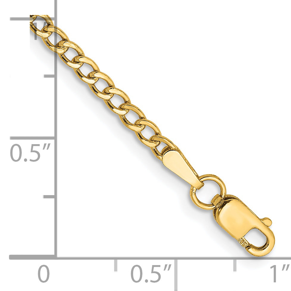 14K 10 Inch 2.5Mm Semi-Solid Curb With Lobster Clasp Anklet