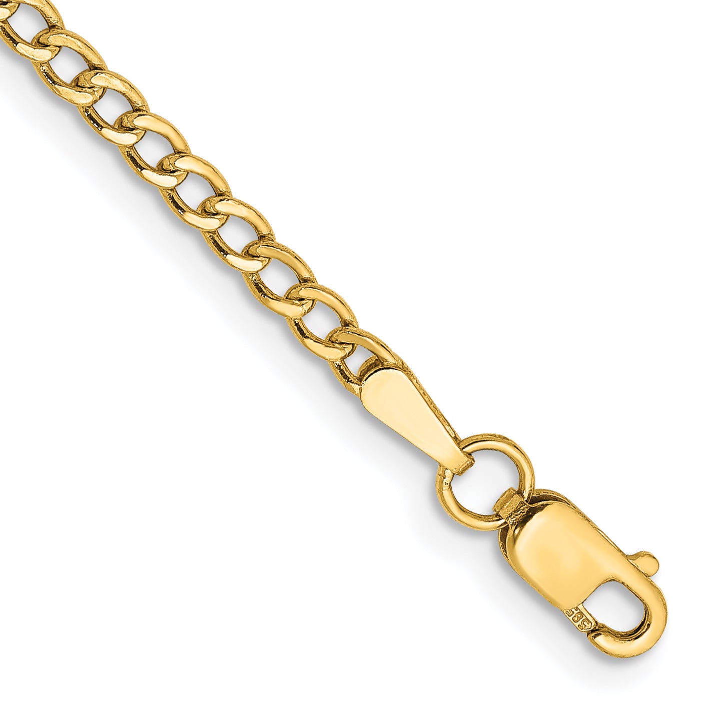14K 10 Inch 2.5Mm Semi-Solid Curb With Lobster Clasp Anklet