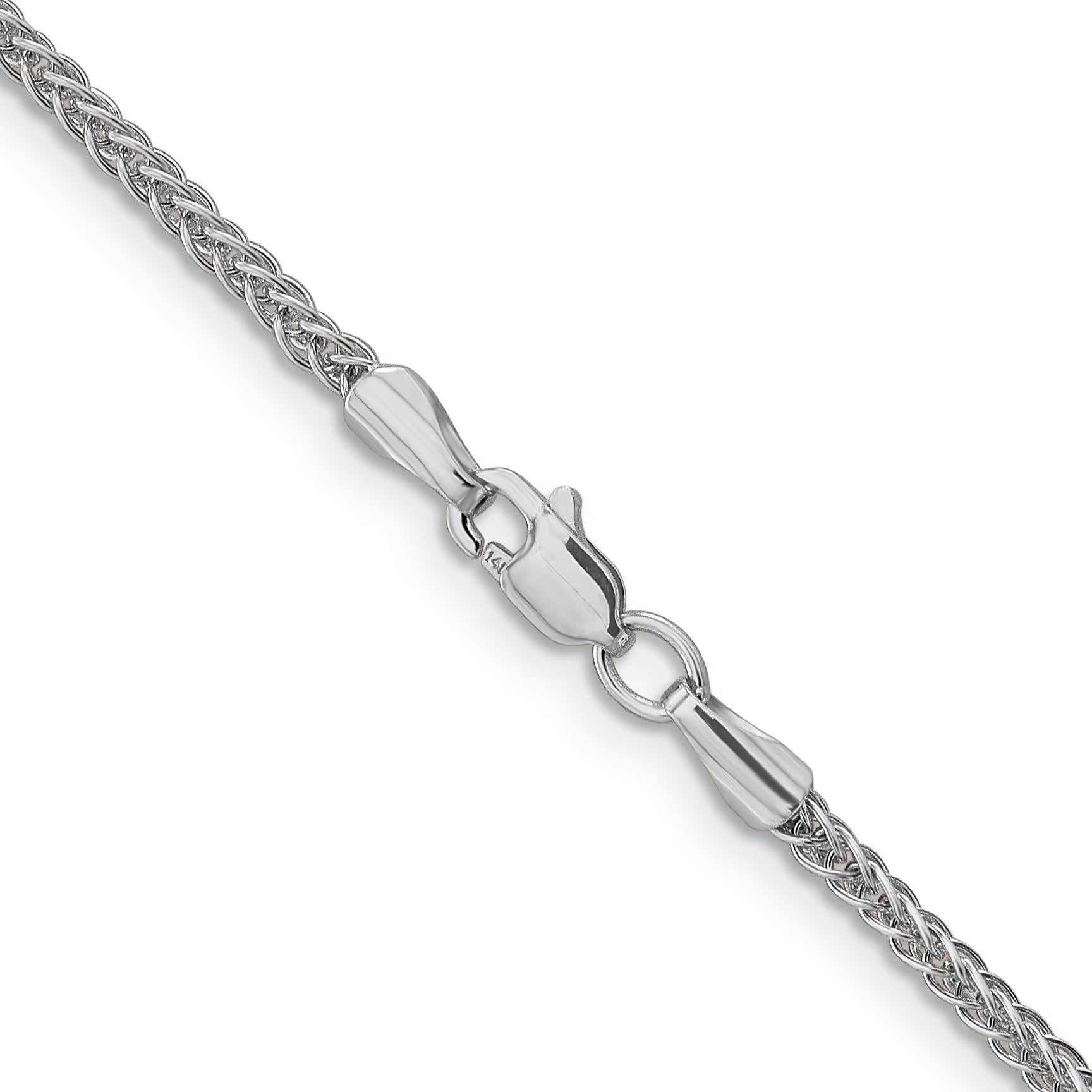 14K White Gold 24 Inch 2Mm Semi-Solid 3-Wire Wheat With Lobster Clasp Chain