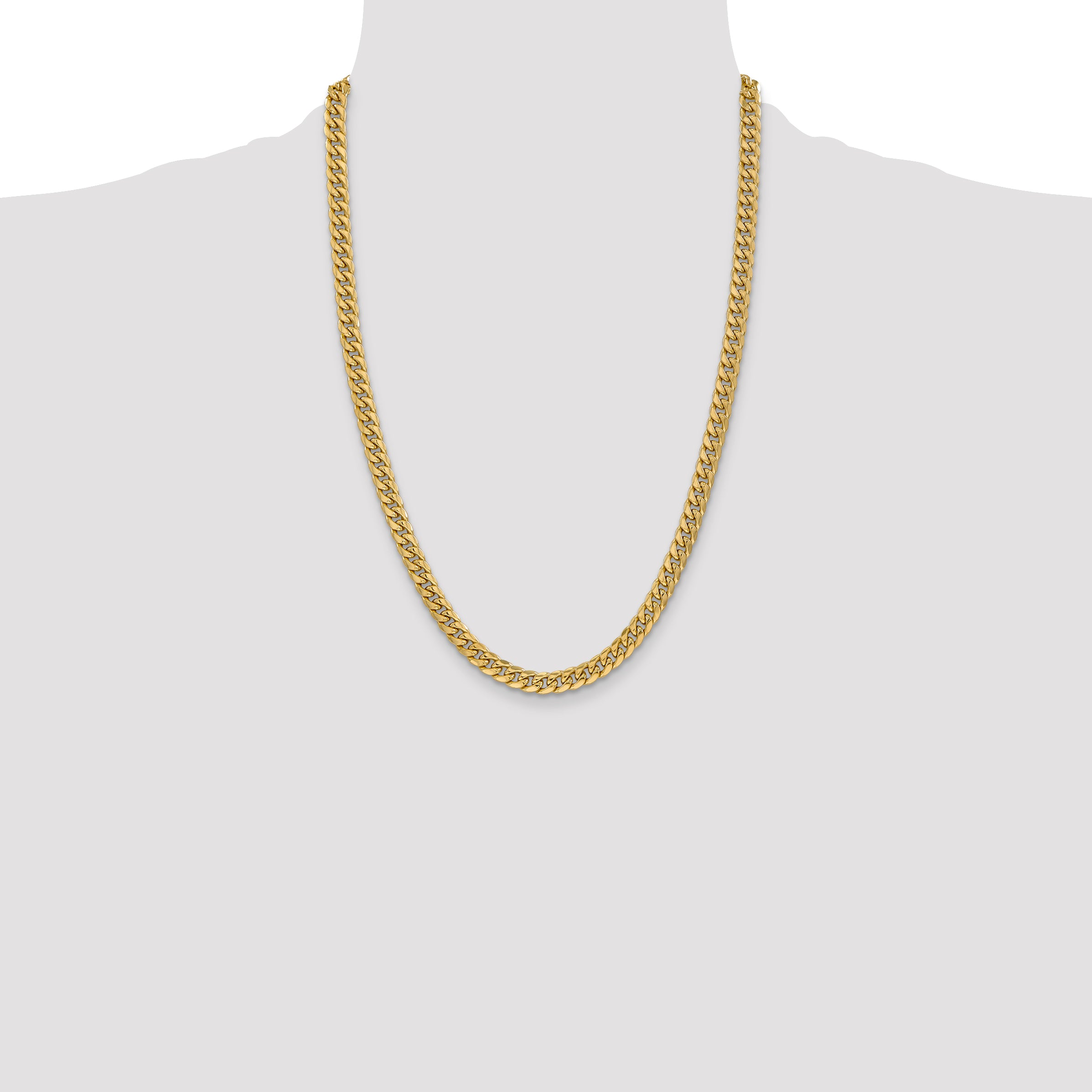 14K 24 Inch 6Mm Semi-Solid Miami Cuban With Lobster Clasp Chain