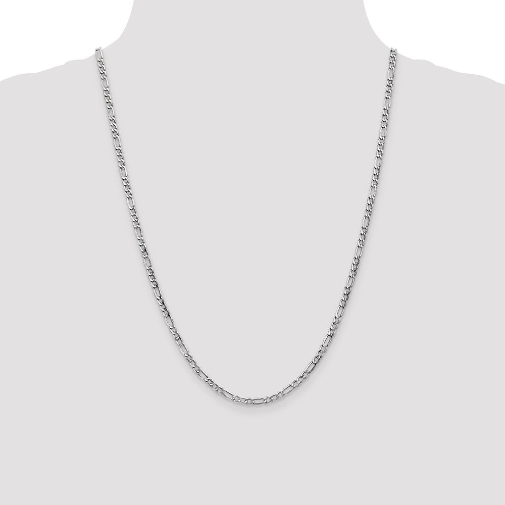 14K White Gold 24 inch 3.5mm Semi-Solid Figaro with Lobster Clasp Chain
