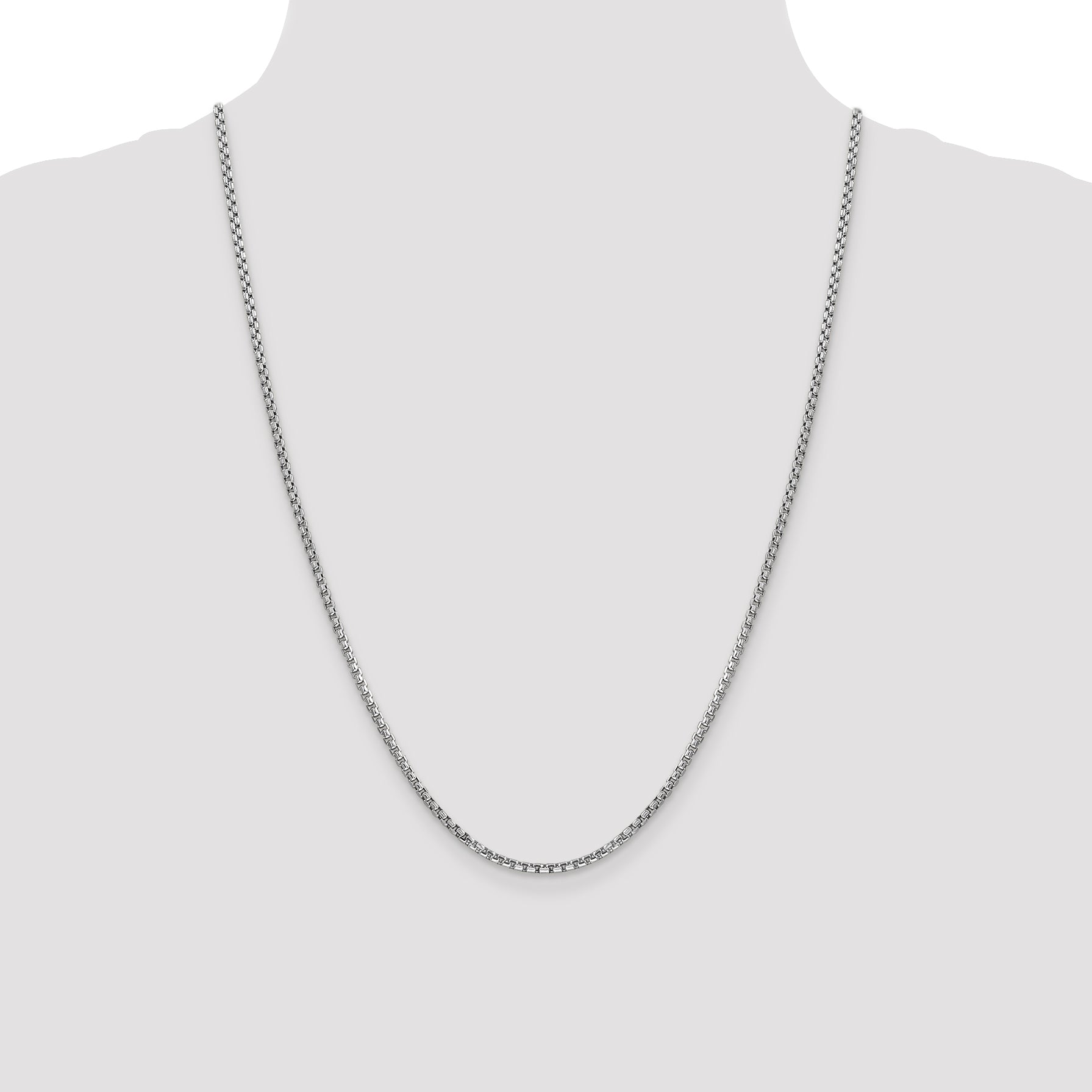 14K White Gold 24 Inch 2.45Mm Semi-Solid Round Box With Lobster Clasp Chain