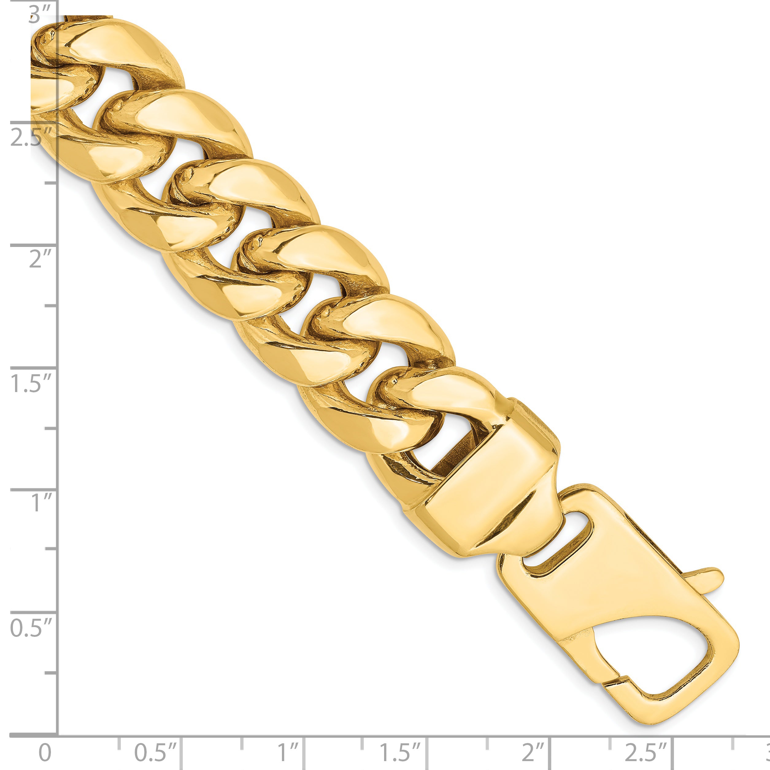 14K 8 Inch 15Mm Semi-Solid Miami Cuban With Lobster Clasp Bracelet