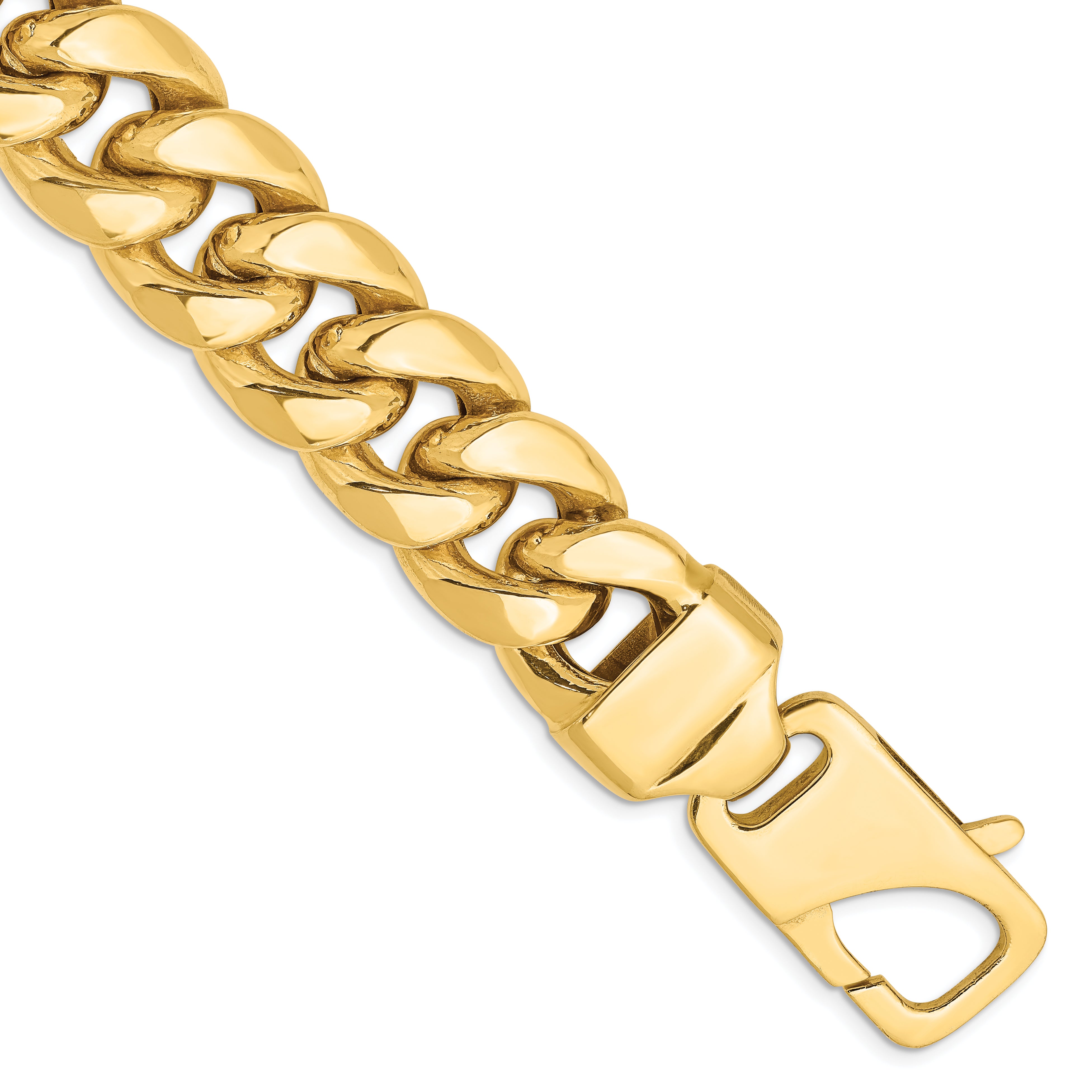 14K 8 Inch 15Mm Semi-Solid Miami Cuban With Lobster Clasp Bracelet