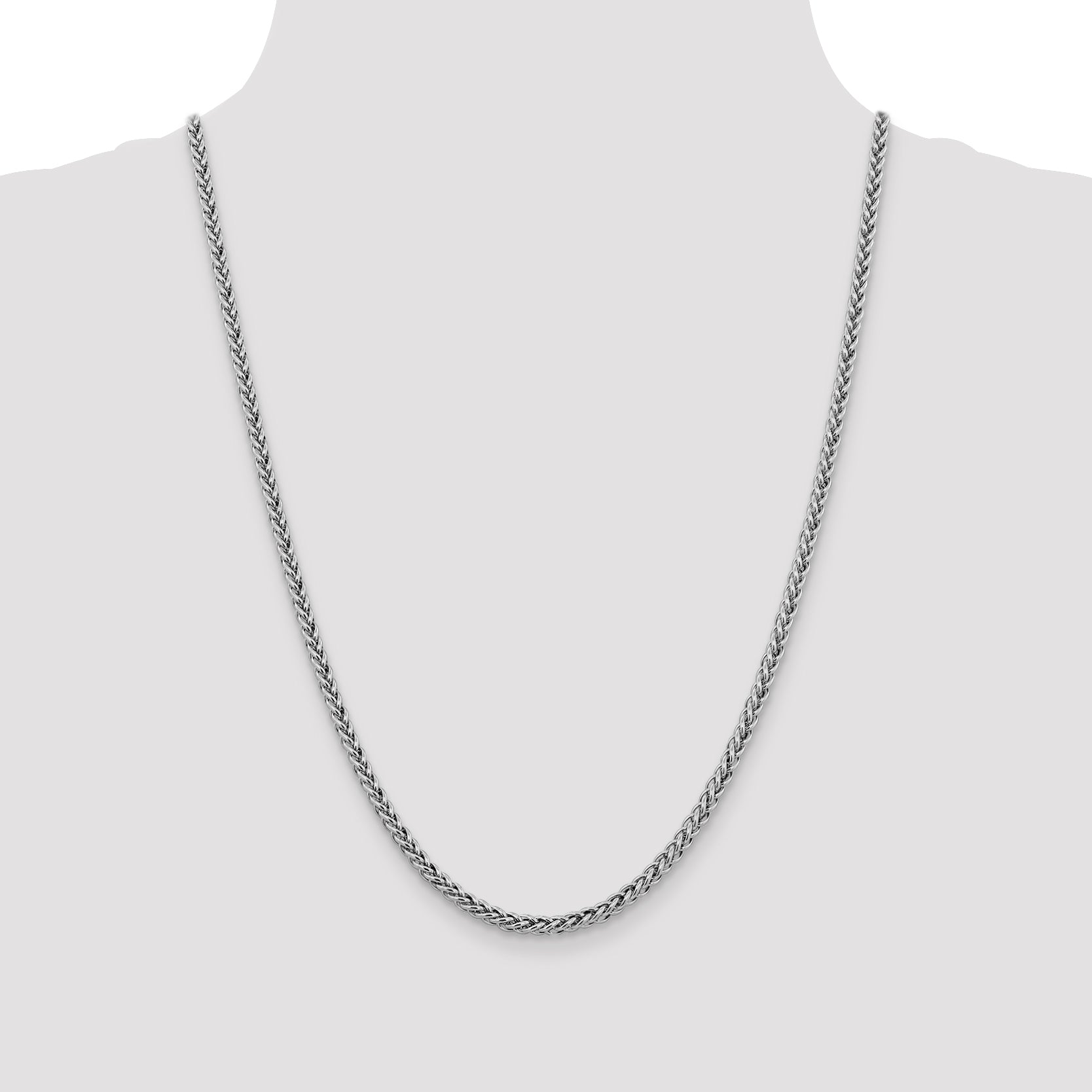 14K White Gold 24 Inch 4.3Mm Semi-Solid 3-Wire Wheat With Lobster Clasp Chain
