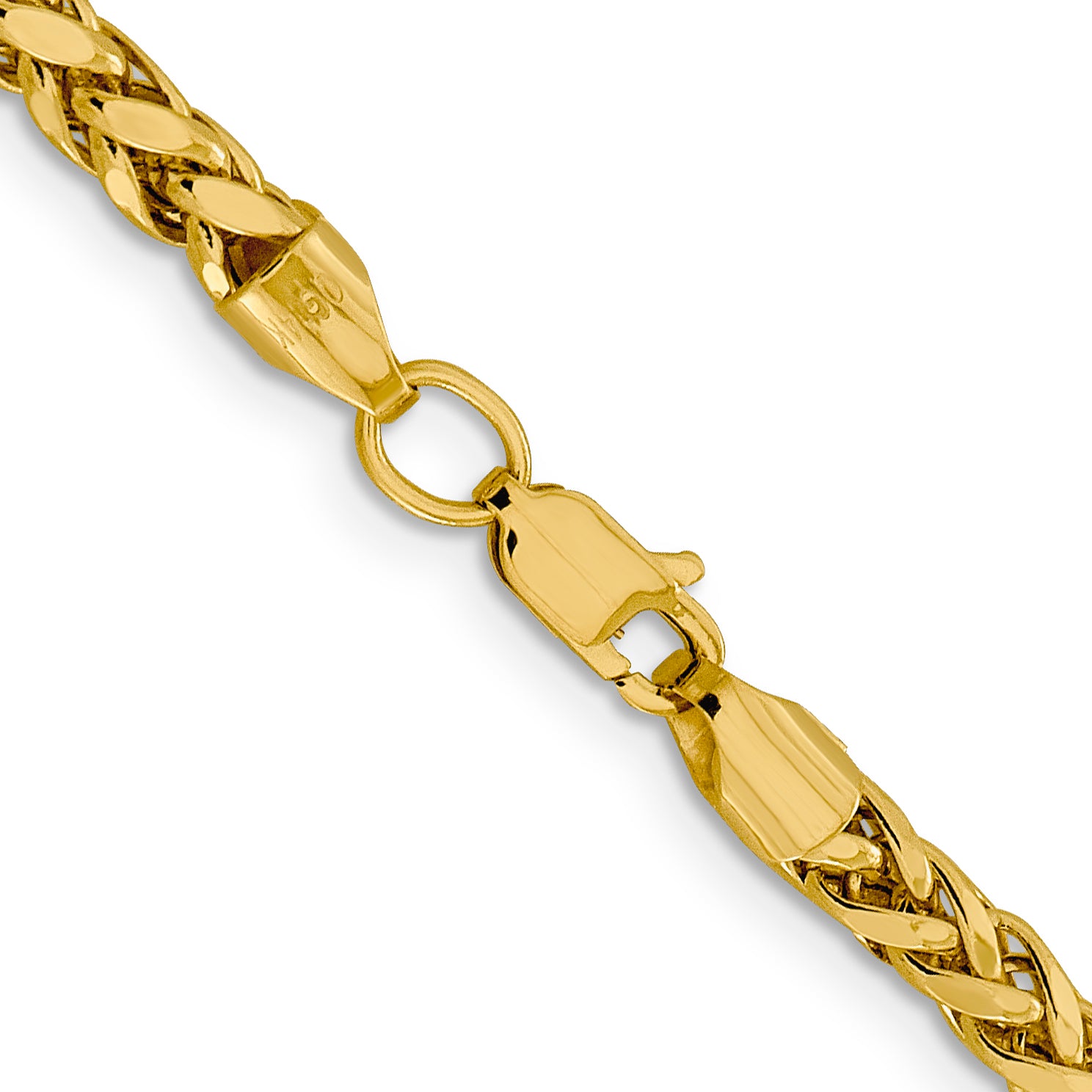 14K 20 Inch 3.7Mm Semi-Solid Diamond-Cut Wheat With Lobster Clasp Chain