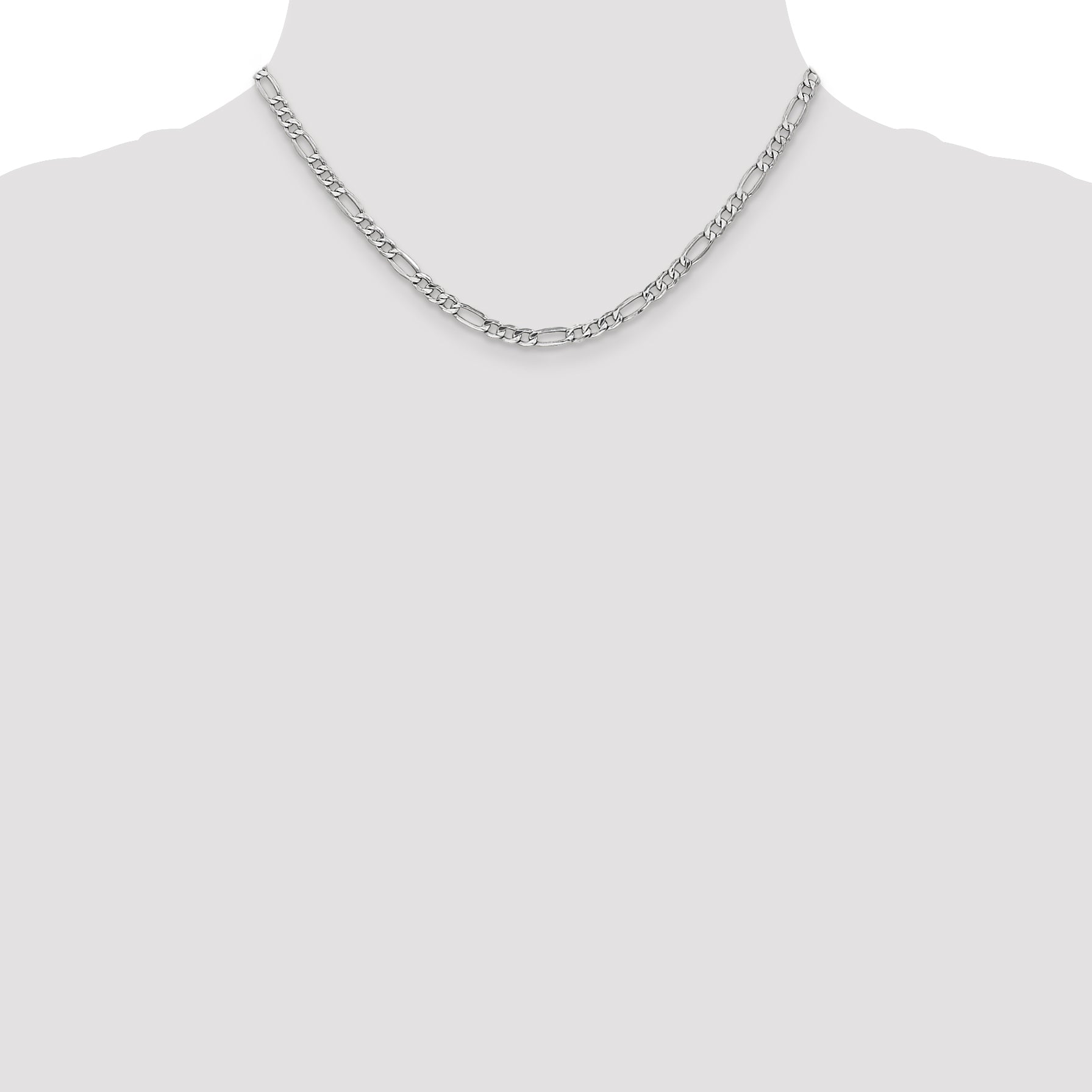 14K White Gold 16 Inch 4.4Mm Semi-Solid Figaro With Lobster Clasp Chain