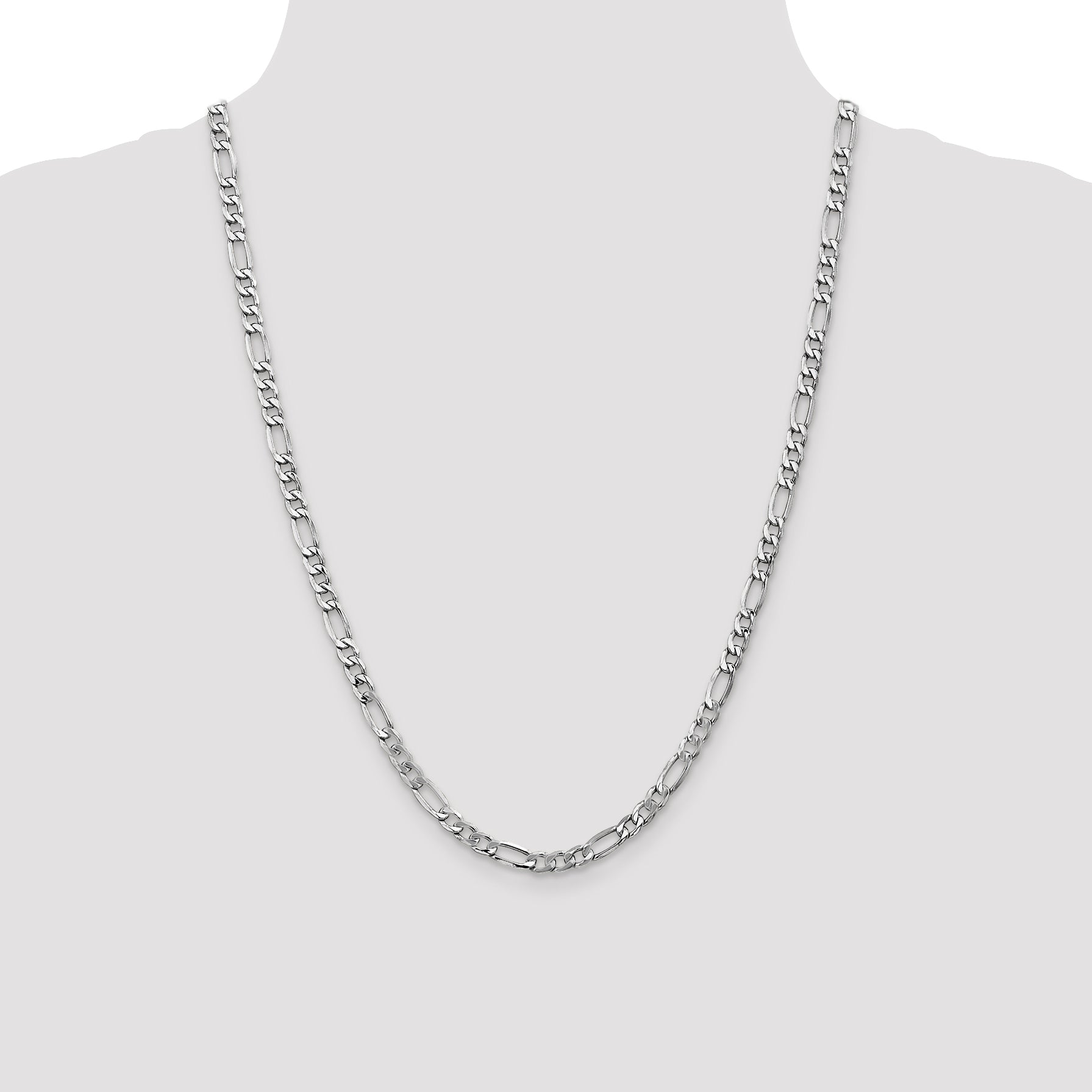 14K White Gold 24 Inch 5.75Mm Semi-Solid Figaro With Lobster Clasp Chain