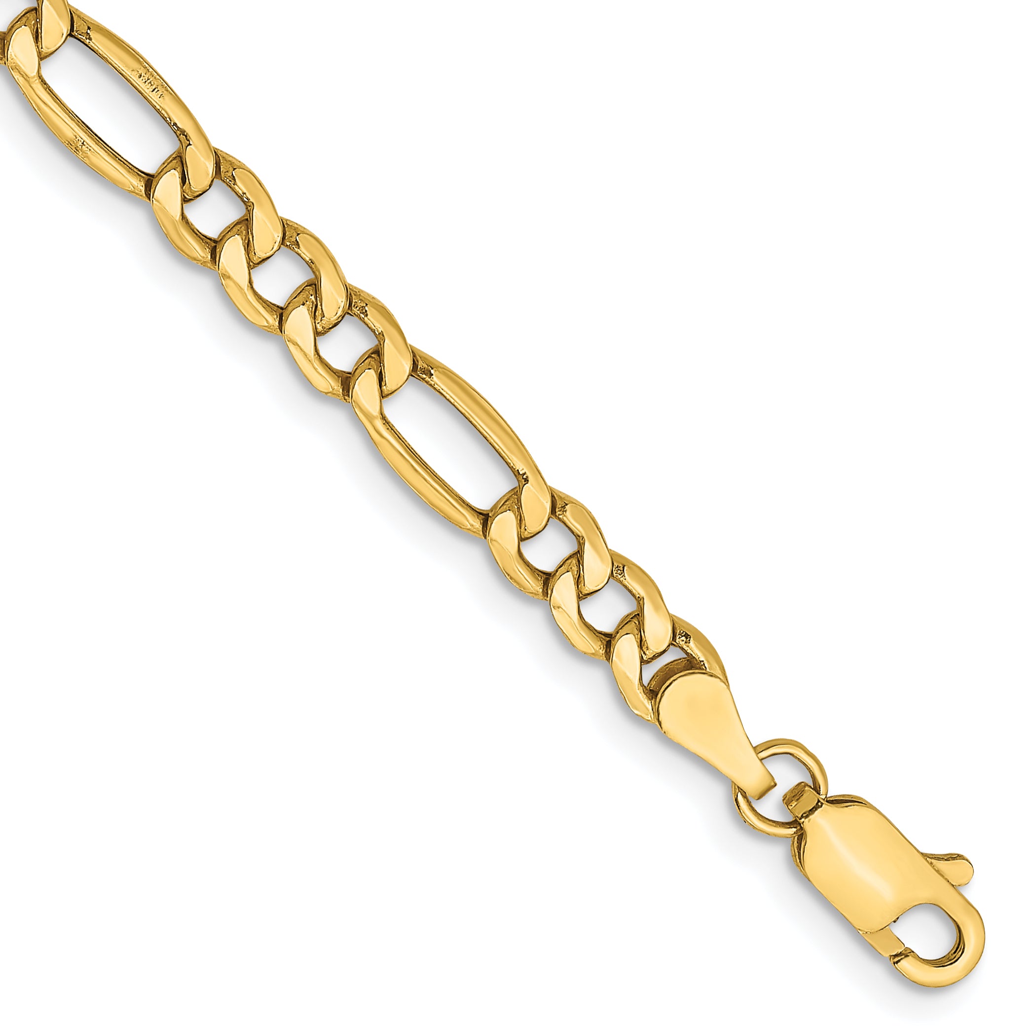 14K 7 Inch 4.2Mm Semi-Solid Figaro With Lobster Clasp Bracelet