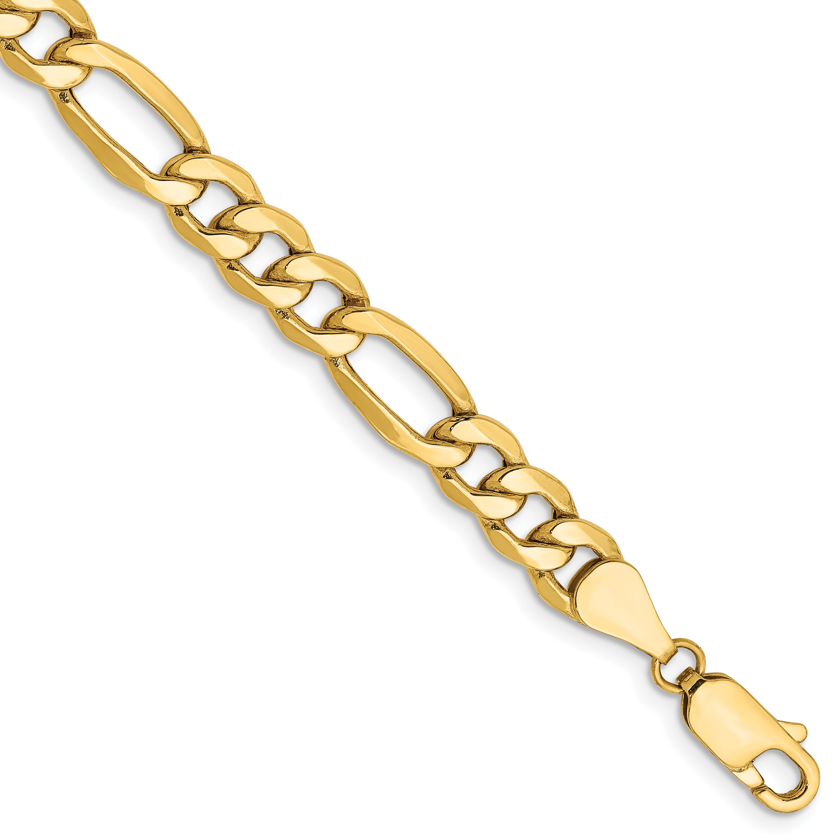 14K 7 Inch 6.25Mm Semi-Solid Figaro With Lobster Clasp Bracelet