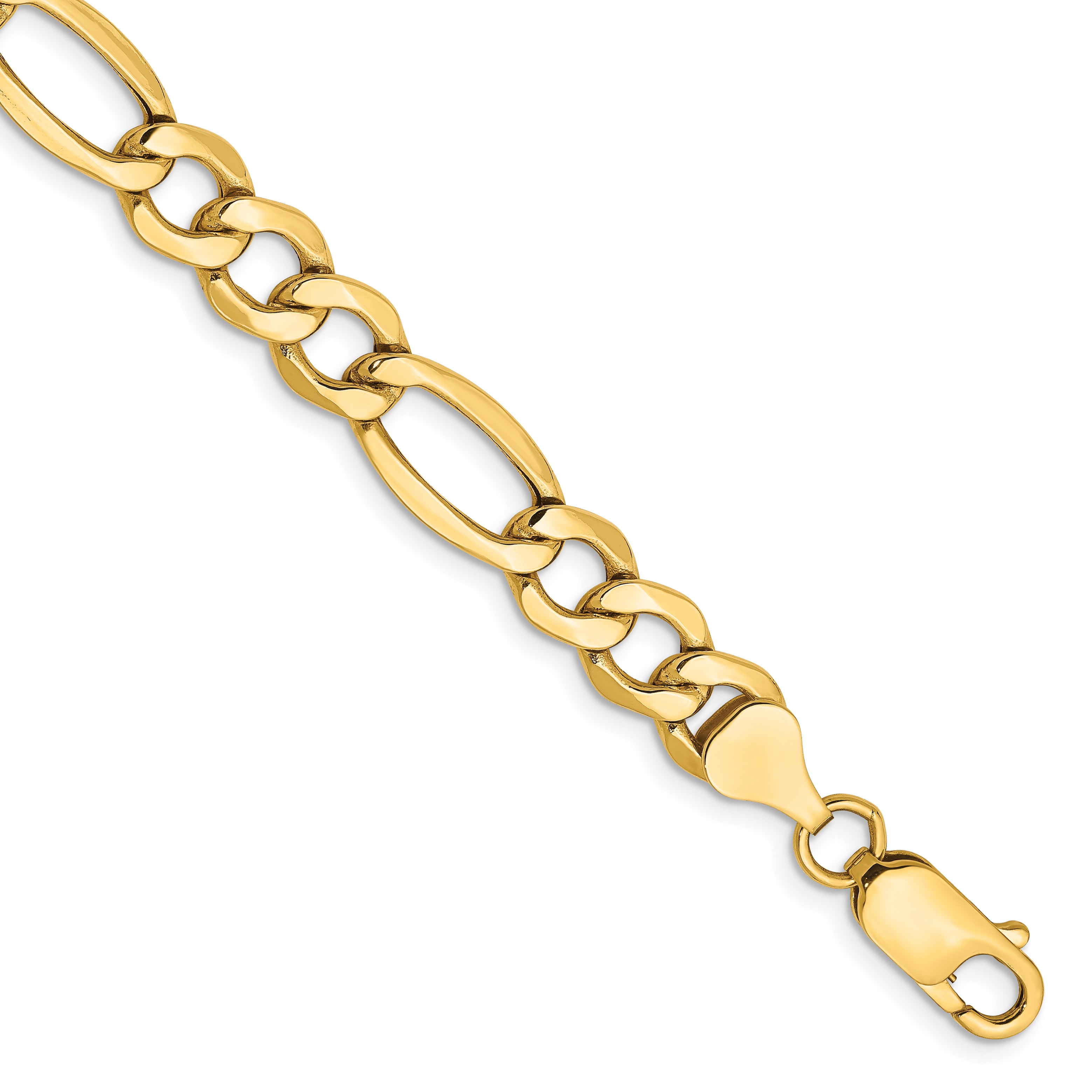 14K 7 Inch 7.3Mm Semi-Solid Figaro With Lobster Clasp Bracelet