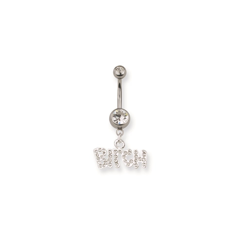 SGSS Curv BB w Bezel Gem & Dangling PavÇ Word 14G (1.6mm) 13/32 (11mm)