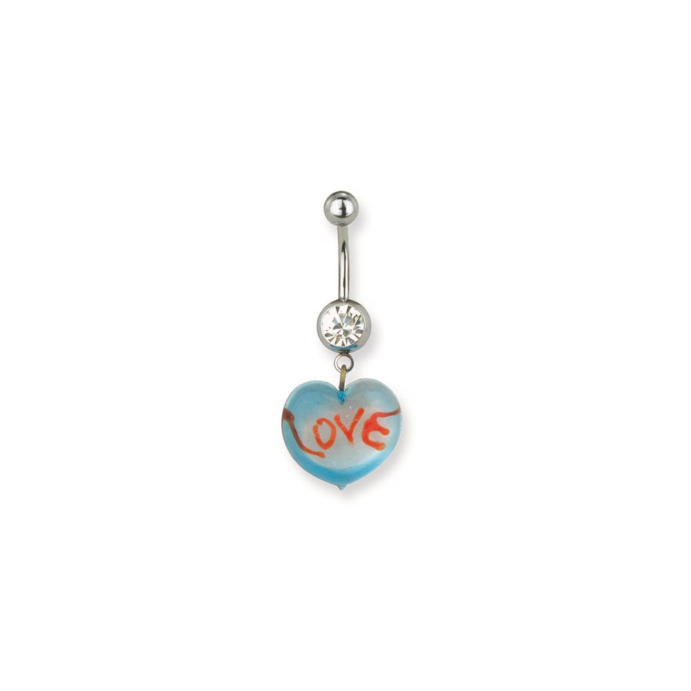 316L SRG GR SSTL 14G Curved Barbell Love Heart Belly Dangle