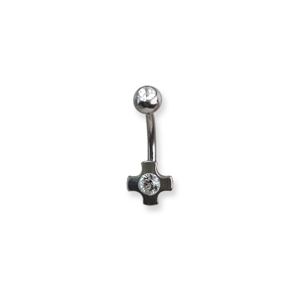 316L SRG GR SSTL 14G 13/32 Lg 5mm Ball 8mm Cross Belly Ring