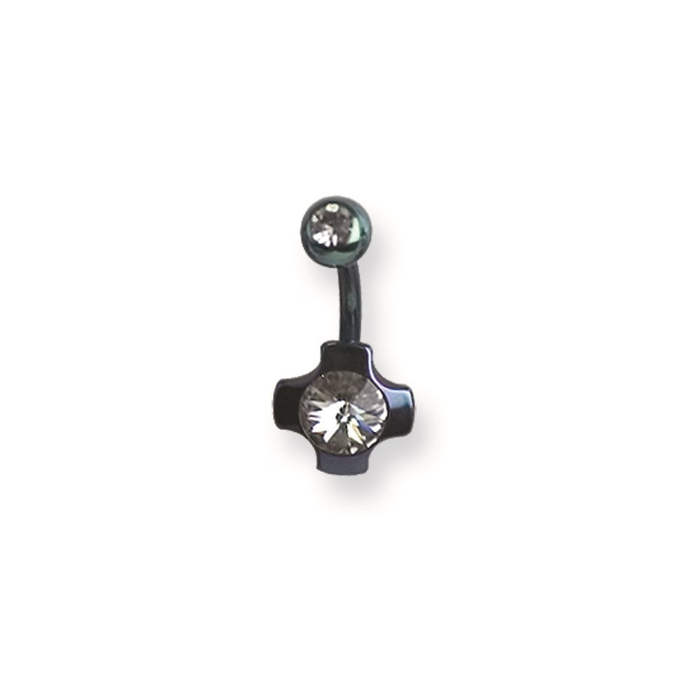 316L SRG GR SSTL 14G 13/32 Plated Aqua Ball/Cross Belly Ring