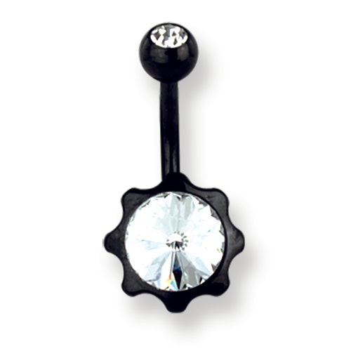316L Srg Gr Sstl 14G 13/32In.Black W/Clr Czs Star Belly Ring