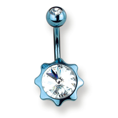 316L Srg Gr Sstl 14G 13/32In.Blue W/Clr Czs Star Belly Ring