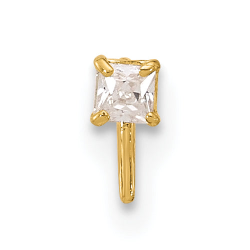 14K 22 Gauge 2.5Mm Square Cz Nose Stud