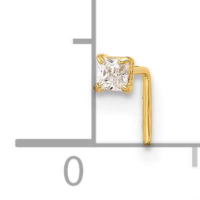 14K 22 Gauge 2.5Mm Square Cz Nose Stud