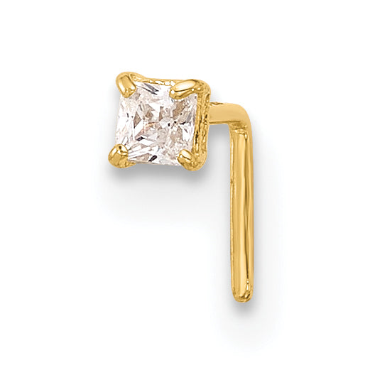 14K 22 Gauge 2.5Mm Square Cz Nose Stud