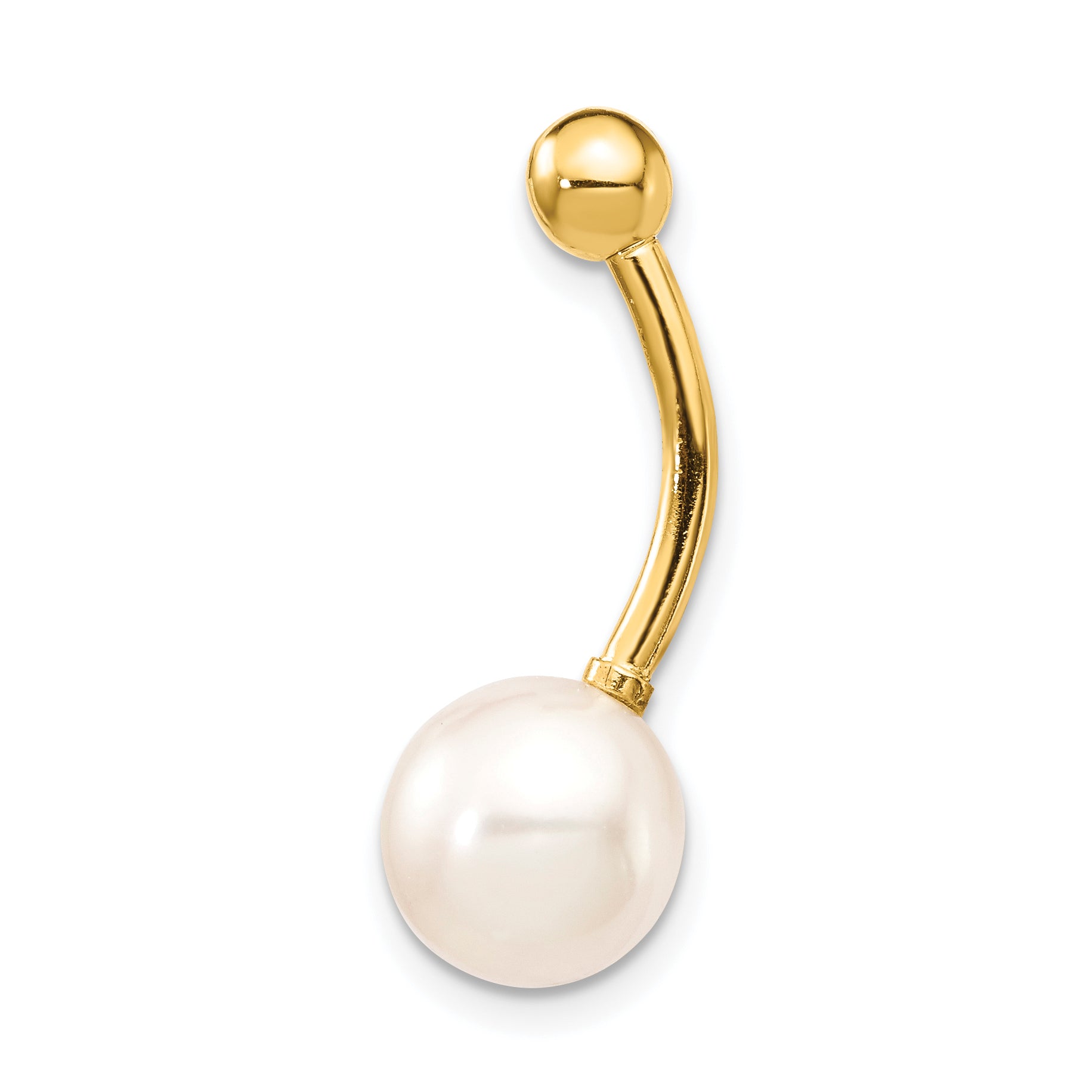 14K 14 Gauge 8Mm Freshwater Cultured Pearl Belly Ring