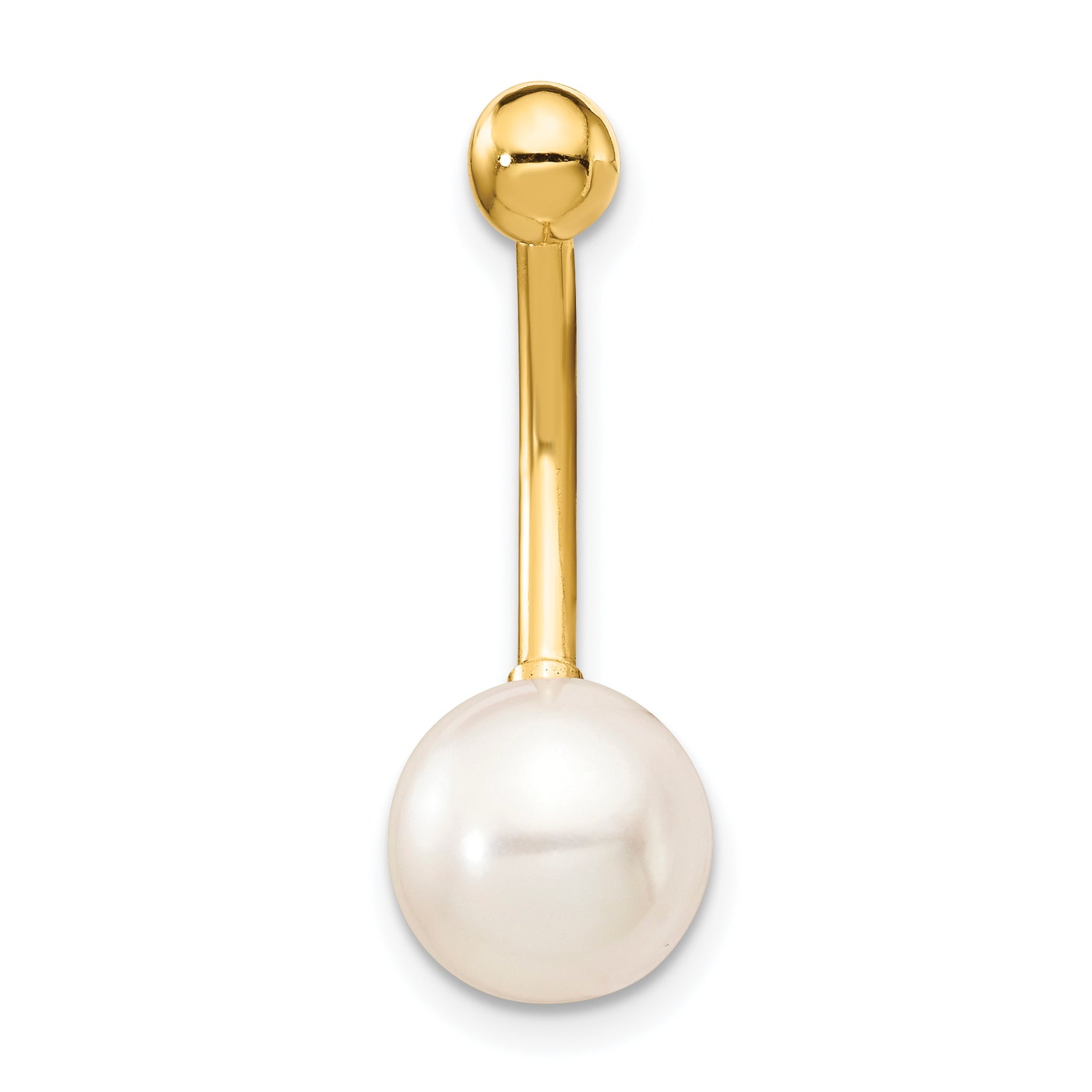 14K 14 Gauge 8Mm Freshwater Cultured Pearl Belly Ring