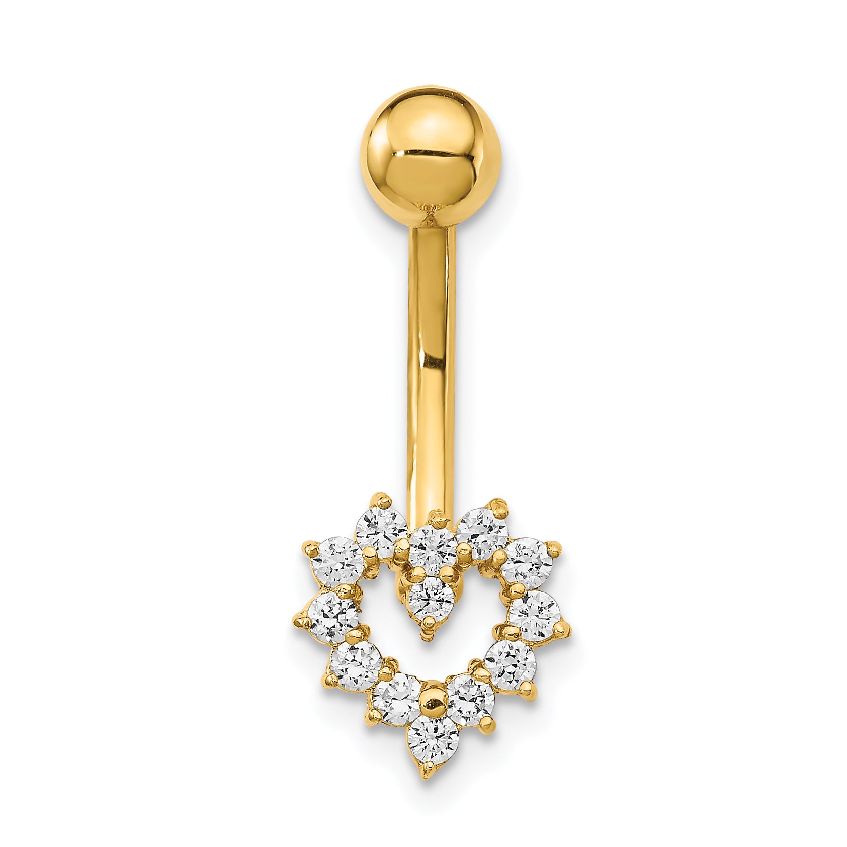 14K 14 Gauge Cz Heart Belly Ring