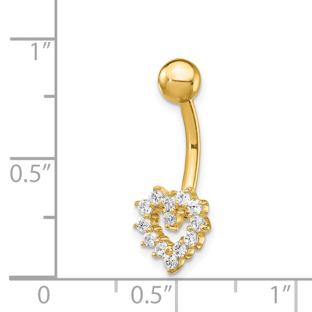 14K 14 Gauge Cz Heart Belly Ring