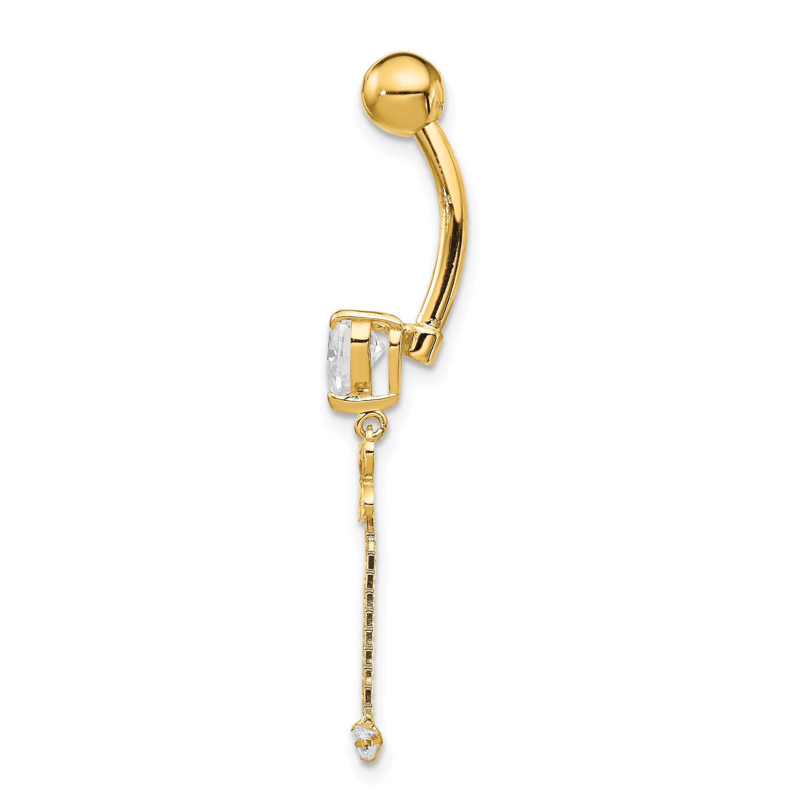 14K Cz Butterfly Chain Dangle Belly Ring
