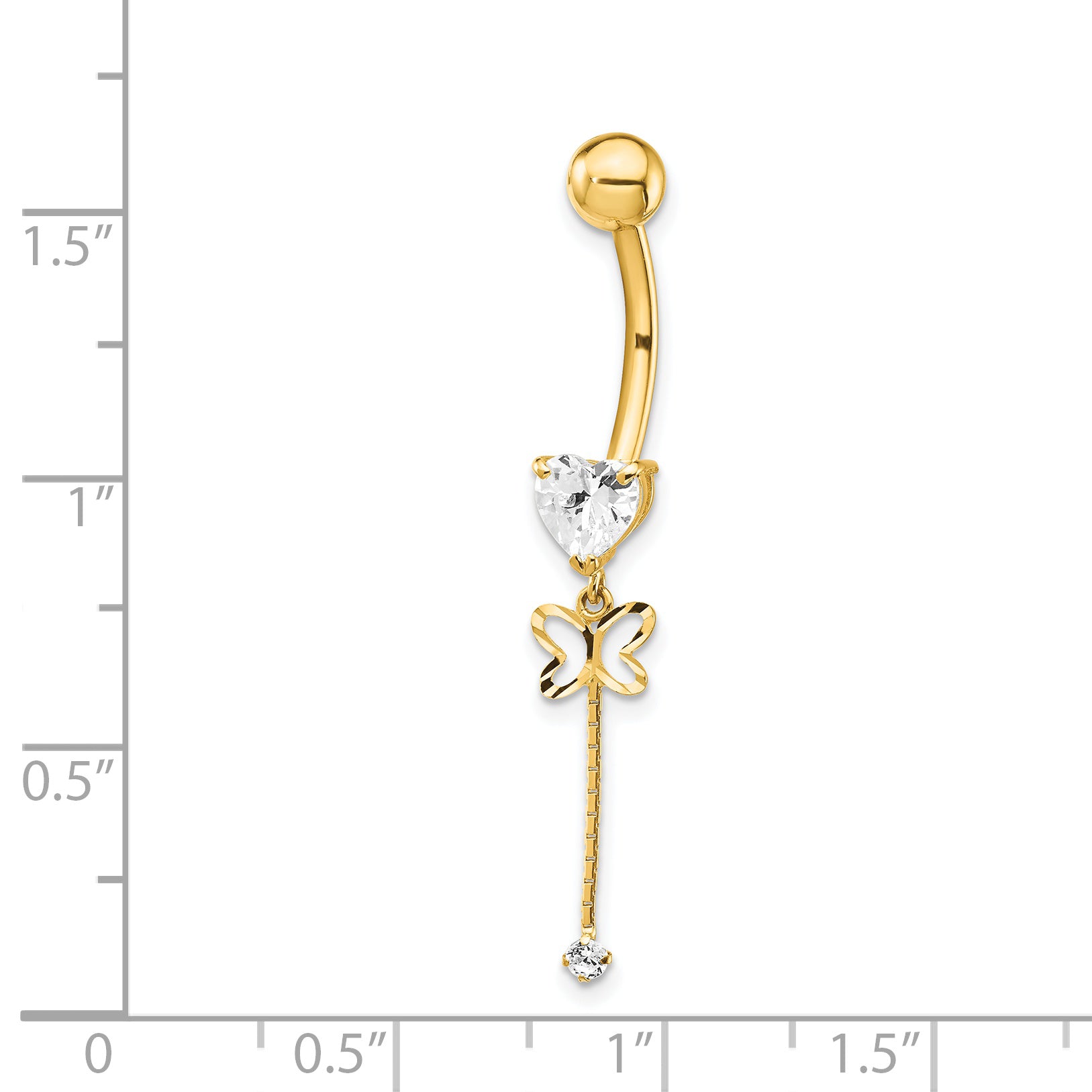14K Cz Butterfly Chain Dangle Belly Ring