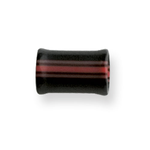 Acrylic 0G 1/2In.Lg Layered Flanged Black W Red Stripes Plug
