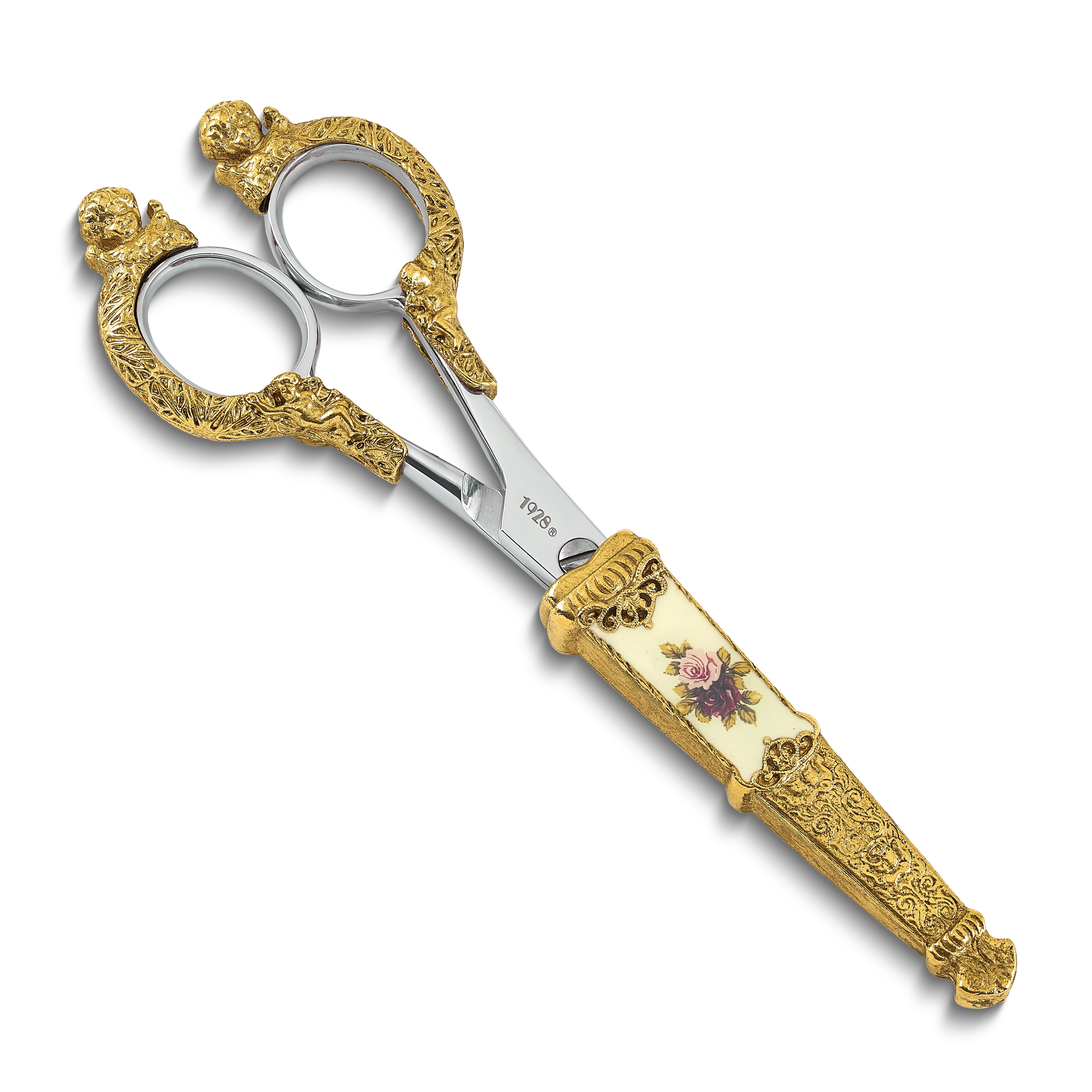 1928 Small Gold-Tone Floral Manor House Scissors With Stainless Steel Blades