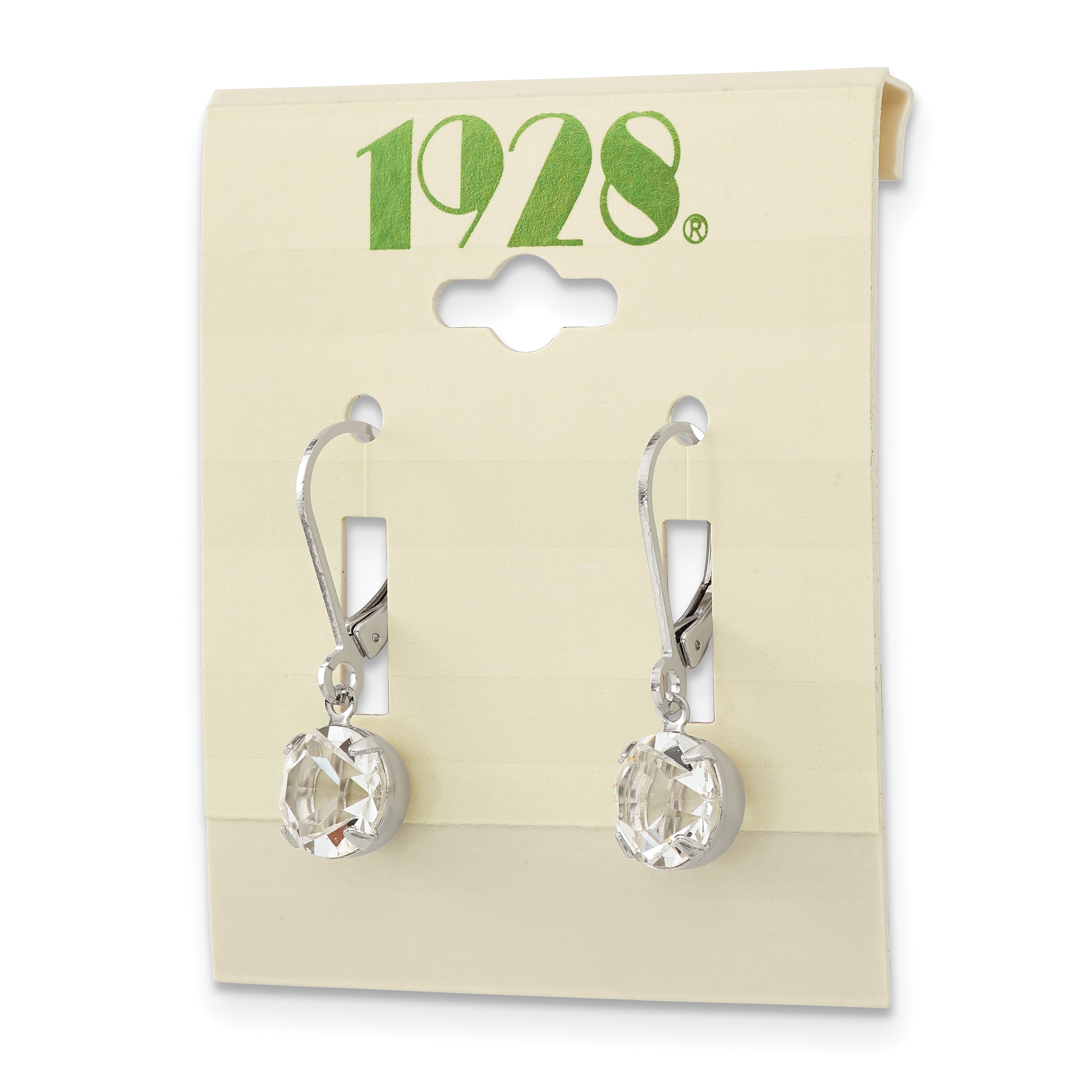 1928 Jewelry Silver-Tone Clear Round Cut Crystals From Swarovski Dangle Leverback Earrings
