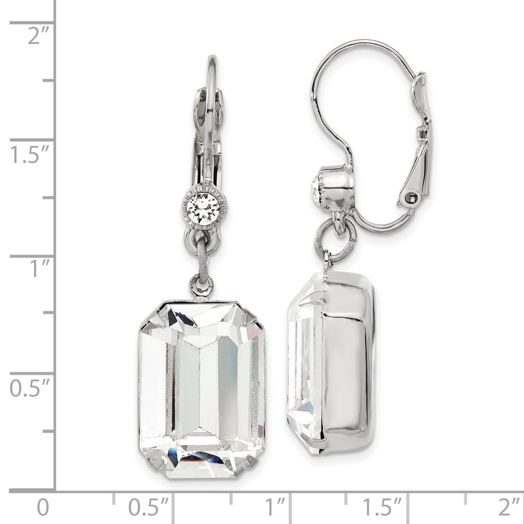 1928 Jewelry Silver-Tone Clear Emerald Cut Crystals From Swarovski Dangle Leverback Earrings