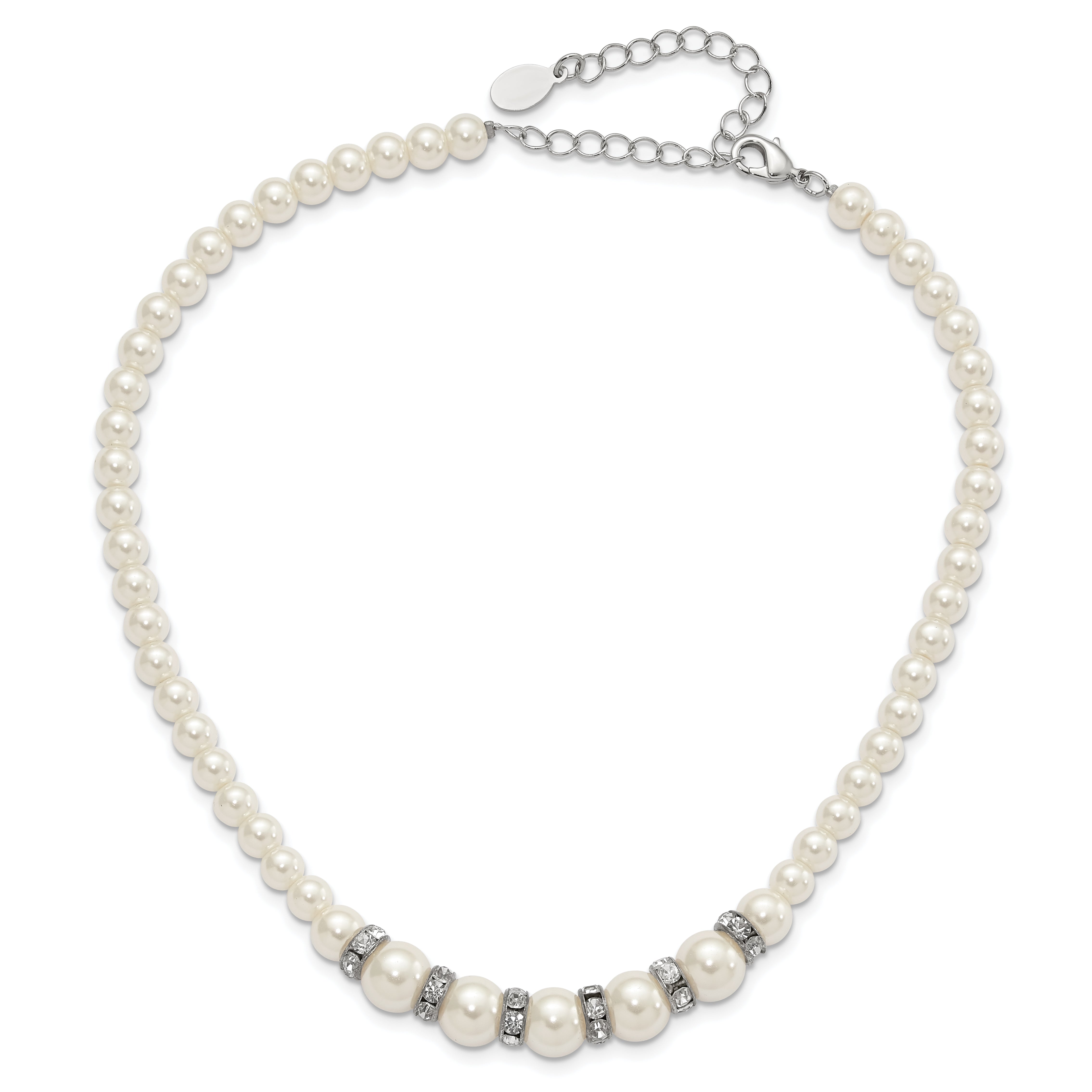 1928 Silver-Tone Clear Crystal And Simulated Pearl 15In W/ 3In Ext Necklace