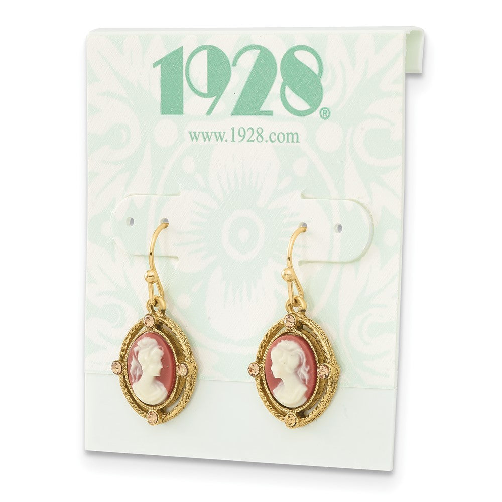 1928 Jewelry Gold-tone Frame Ivory Colored Lady Acrylic Cameo Dangle Earrings