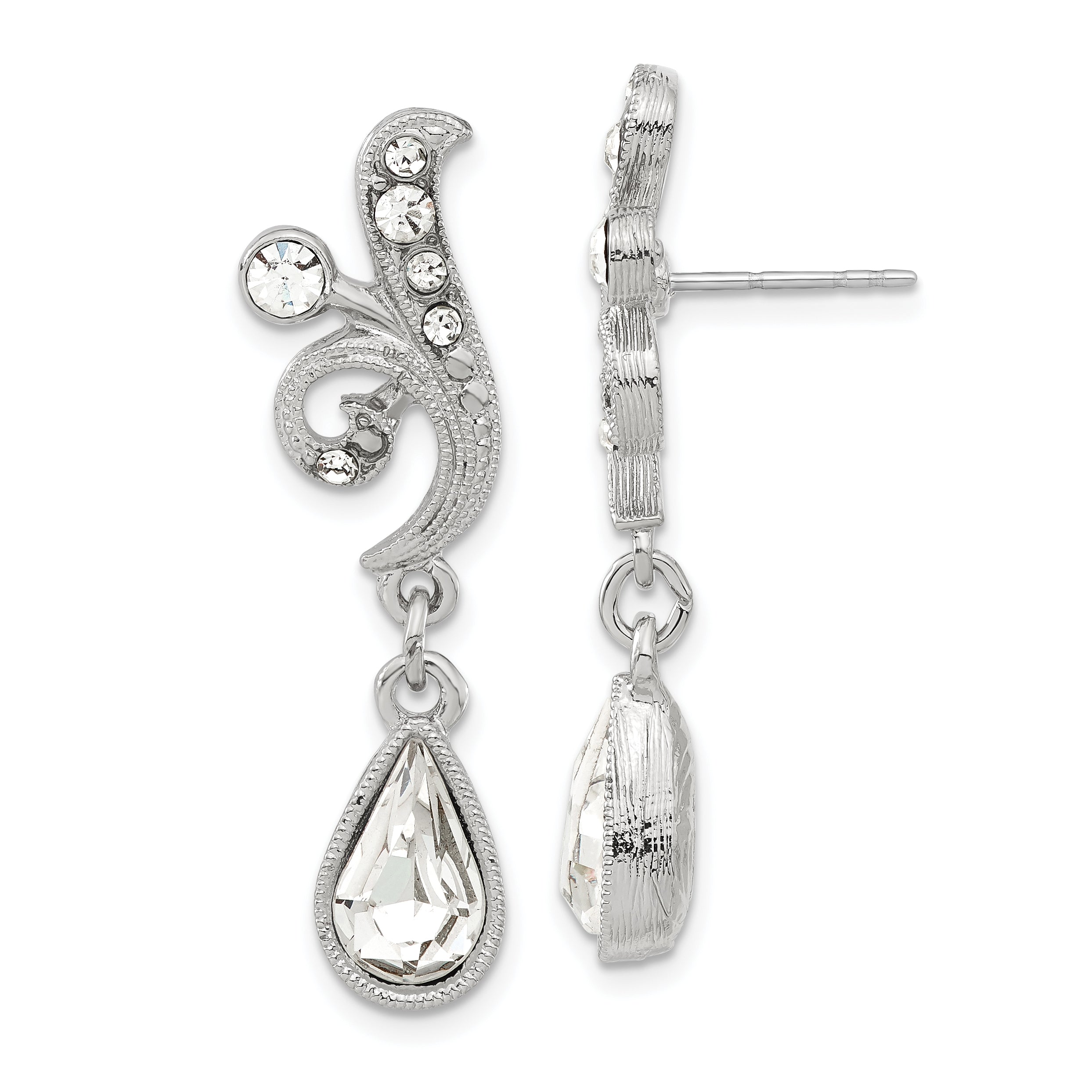 1928 Jewelry Silver-Tone Sparkling Clear Crystal From Swarovski Teardrop Vintage Style Dangle Post Earrings